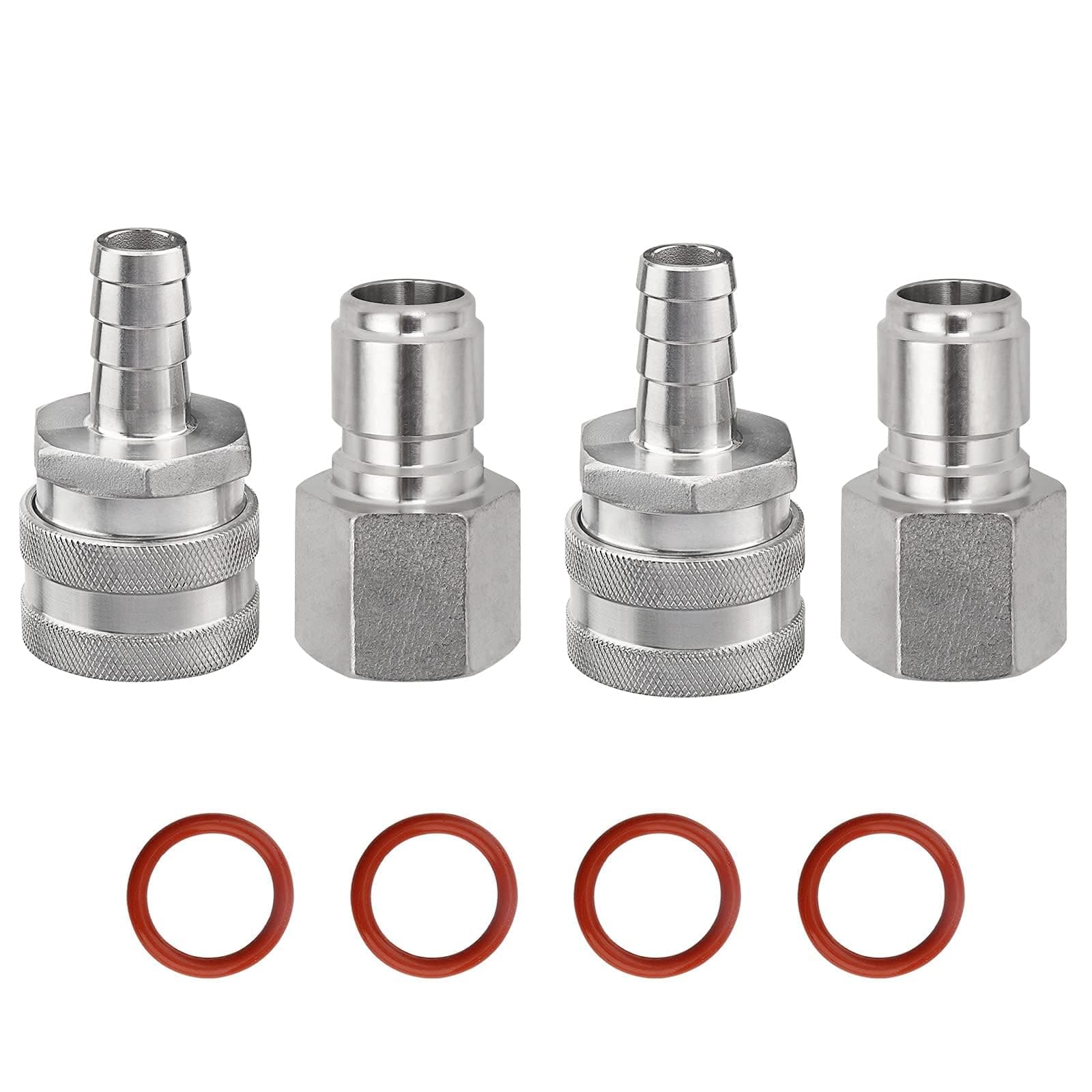 FERRODAY Stainless Steel Quick Disconnect Set 1/2 NPT Female Disconnect 1/2" Barb Brewing Quick Disconnect For Wort Pumps for Wort Chiller Connectors for Ball Valve Hose Fitting & O-rings-2 Pair