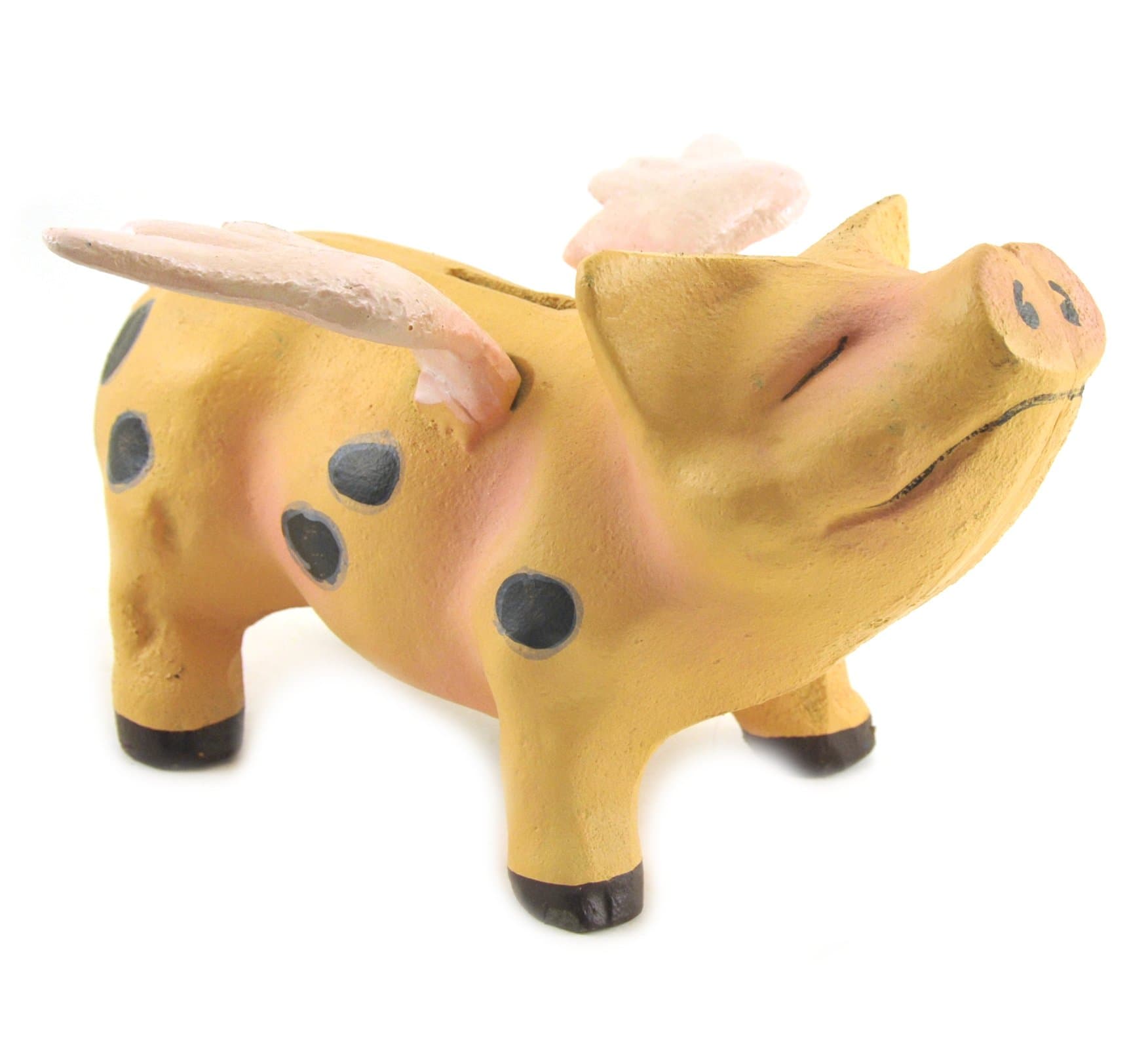 Coin Bank, Cast Iron Metal Flying Pig with Wings Sculpture Statue Figure, 9-inch, Door Stop Garden