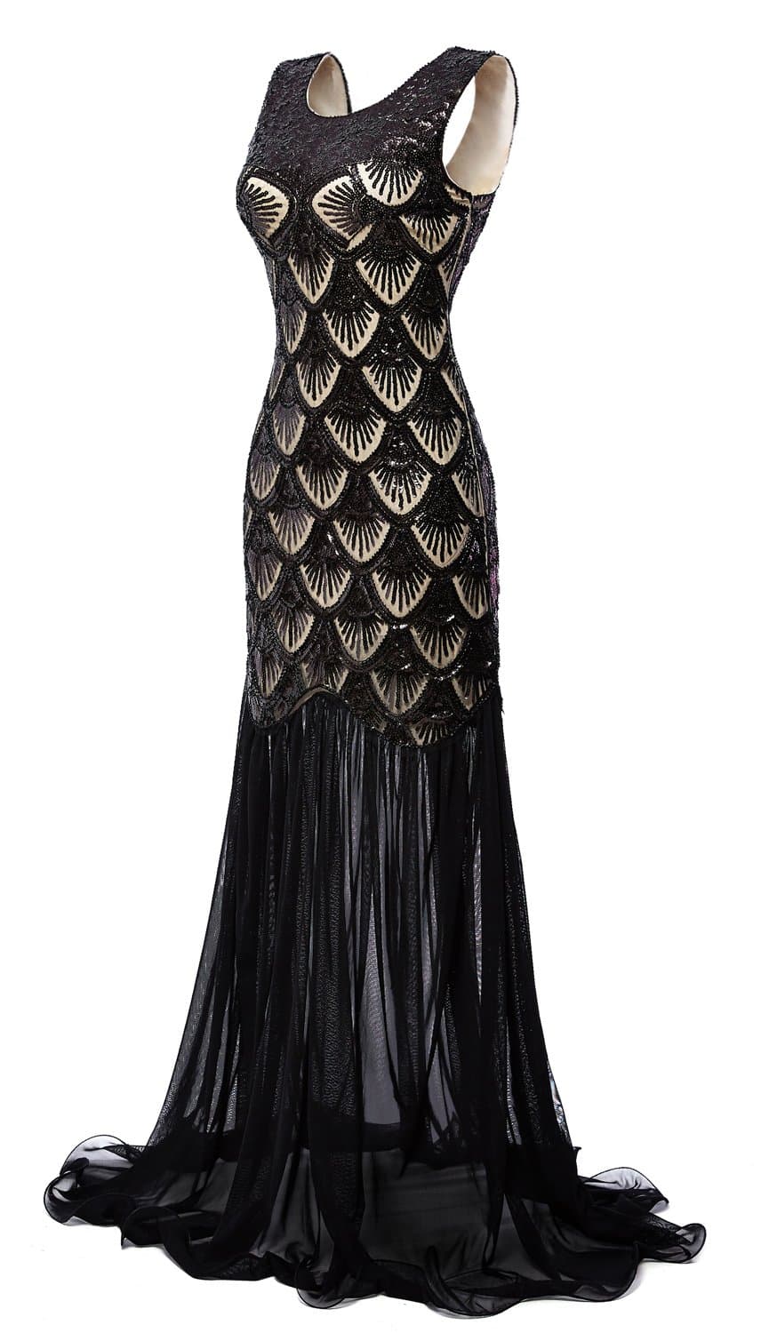 eforpretty 1920s Dresses Sequin Mermaid Long Gown V-Back Beads Evening Prom for Womens