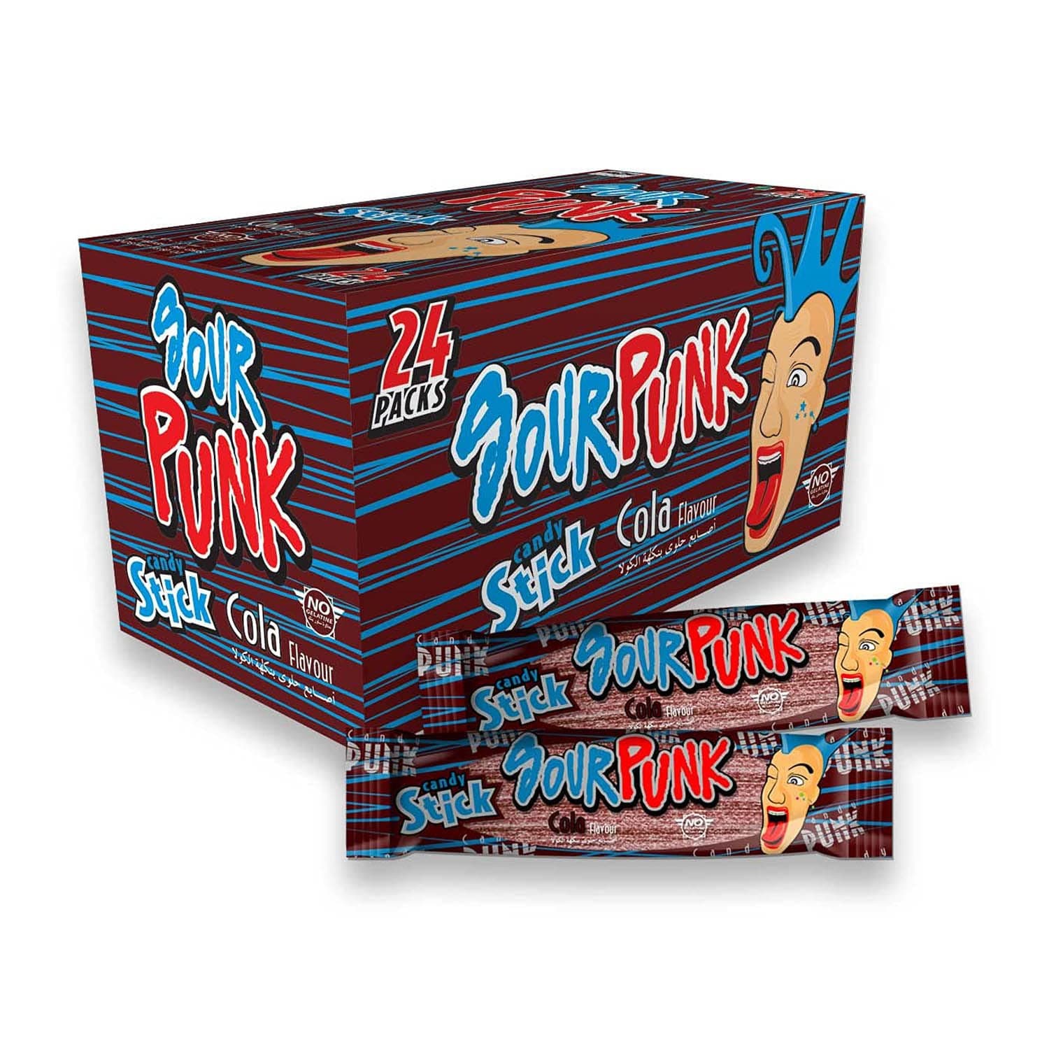 Sour Punk Candy Sticks in Cola Flavor - Pack of 24 (40g each), Sweet and Sour Chewy Cola Candy || Party Treats Pack || Share with Friends and Family