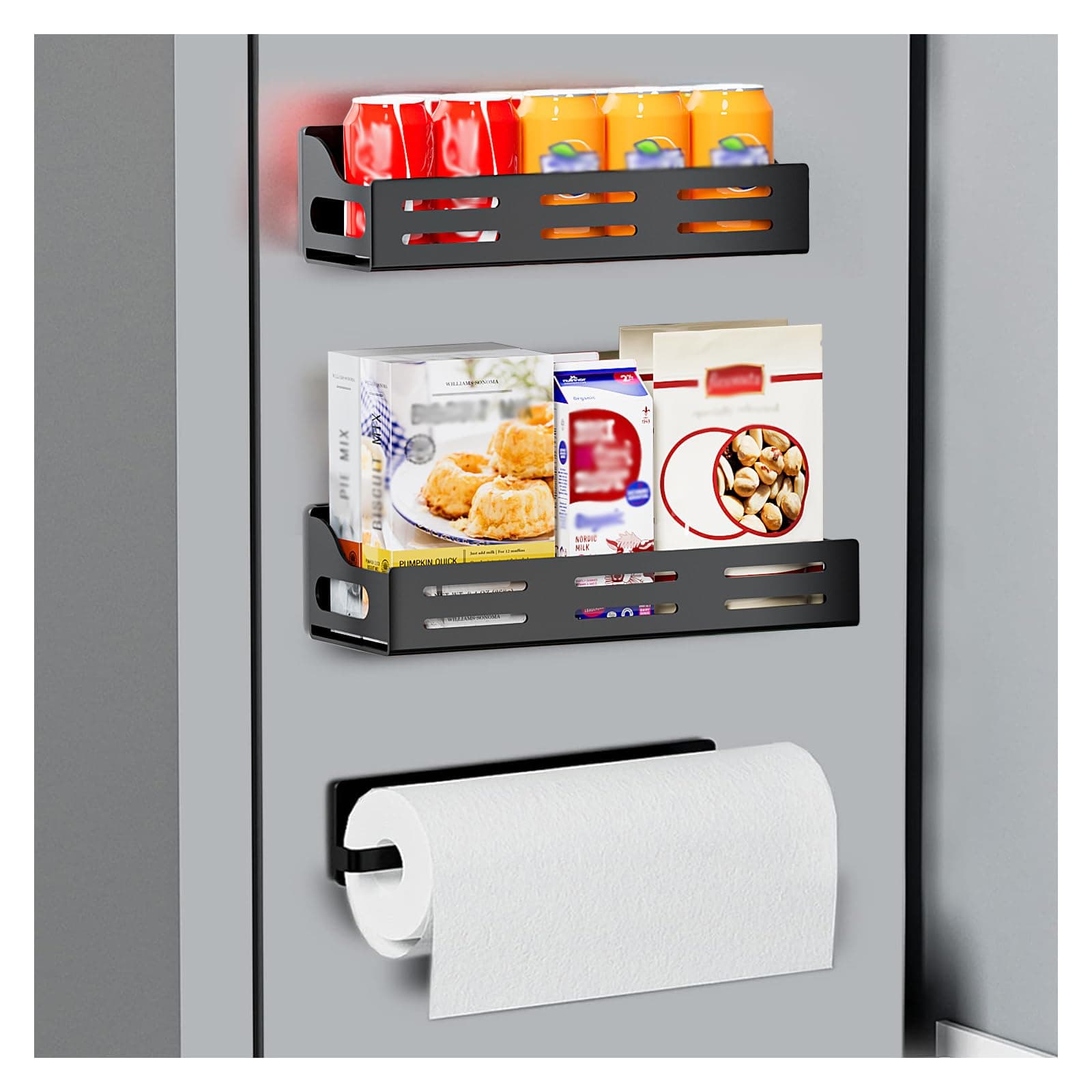 Carwiner 3 Pack Magnetic Spice Rack for Refrigerator with Paper Towel Holder, Magnetic Refrigerator Organizer, Strong Magnetic Fridge Shelf, Rustproof Side Fridge Storage Rack for Kitchen
