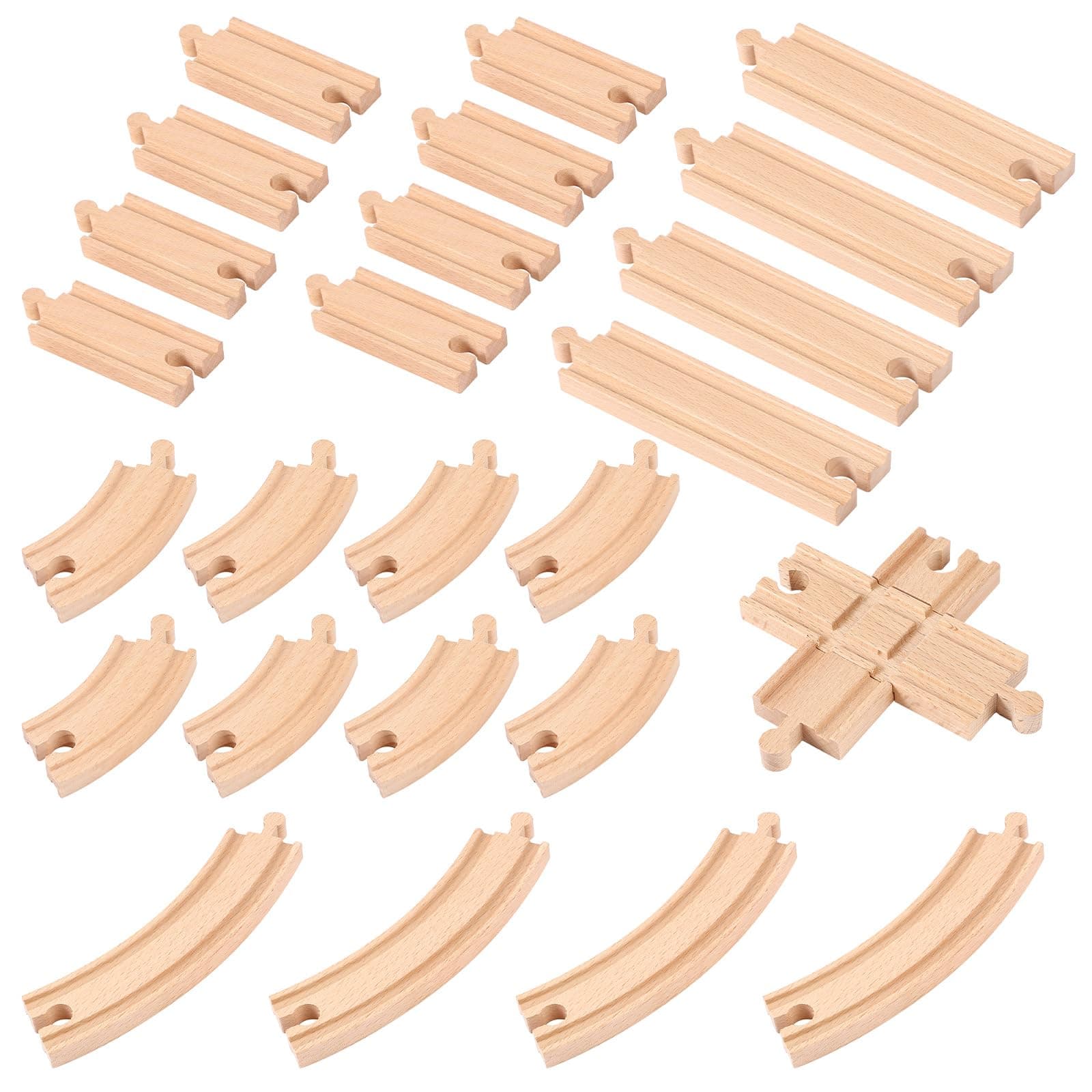 Wenqik26 Pcs Wooden Train Track Set Distinct Track Expansion Wooden Train Tracks Compatible with Most Major Railroad Toy Brands