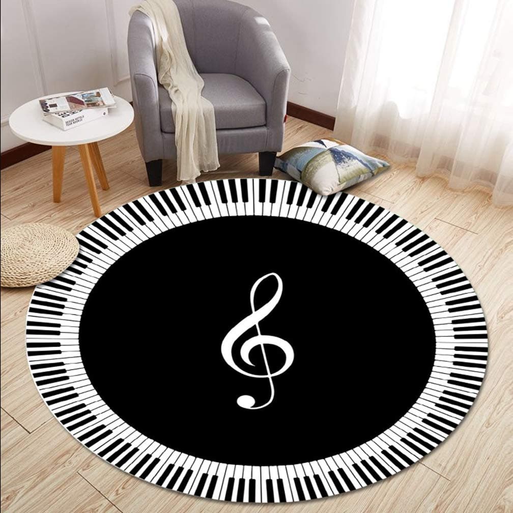 MOXIC Piano Round Area Rugs Soft Living Room Bedroom Children Kids Crawl Rug Bathroom Mats Anti-Slip Studio Carpet Home Decorate Modern Nordic Circular Nursery Black White 2' X 2'