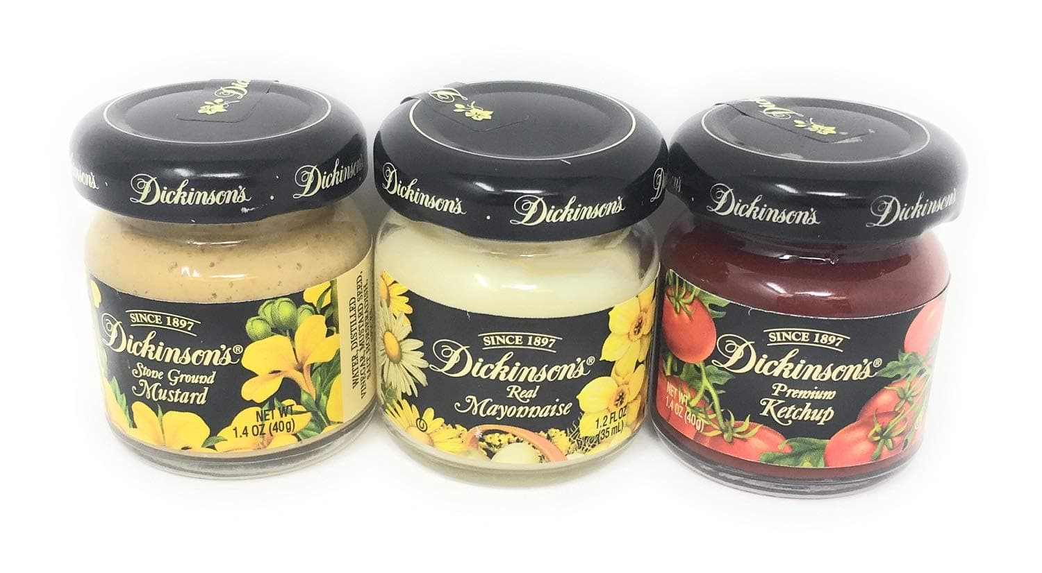 Ketchup, Mustard, Mayonnaise in Small Glass Containers Travel Condiment Assortment (3 Count)