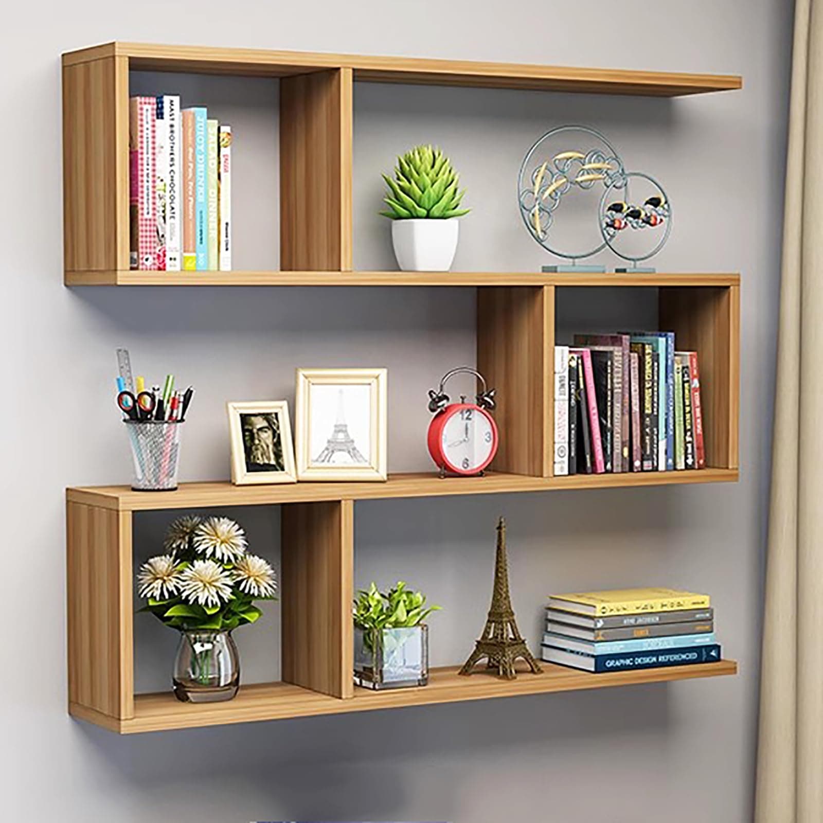 HM&DX Floating Shelf Wooden Floating Shelves for Wall,Modern Wall Mounted Shelves Floating Shelfs for Living Room Study Room Office,Wood Display Shelf Shelf Decor(31.5" L x 5.9" W x 29.5" H, Yellow)