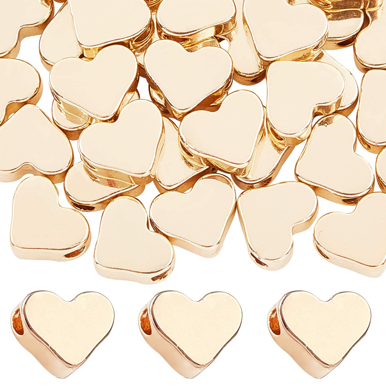 60pcs 14K Gold Plated Heart Beads, Love Heart Spacer Beads 6x7mm Metal Brass Hearts Loose Bead Charms for Mother's Day Necklace Bracelet Earring Wedding Birthday Jewelry Making