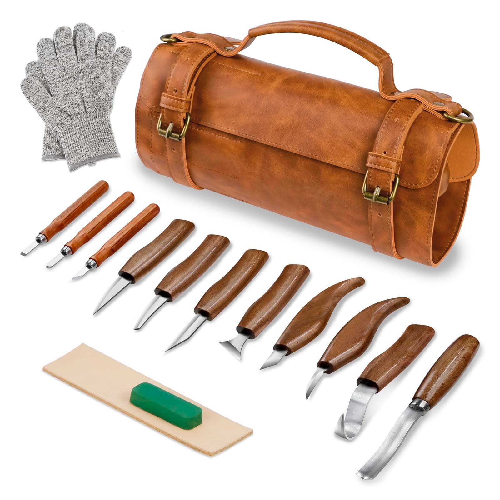 Wood Carving Kit Deluxe-Whittling Knife, Wood Carving Knife Set, Wood Whittling Kit for Beginners, Carving Knife Woodworking Wood Carving Tools Set with Large Leather Case
