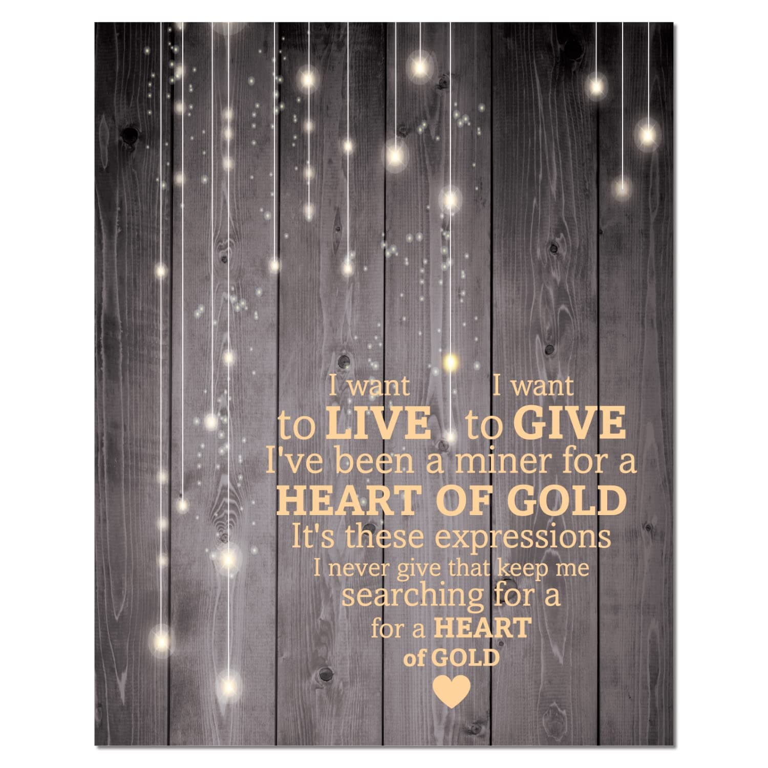 Heart of Gold Song Lyric Inspired Artwork Print, Classic Rock Quote Music Room Wall Decor