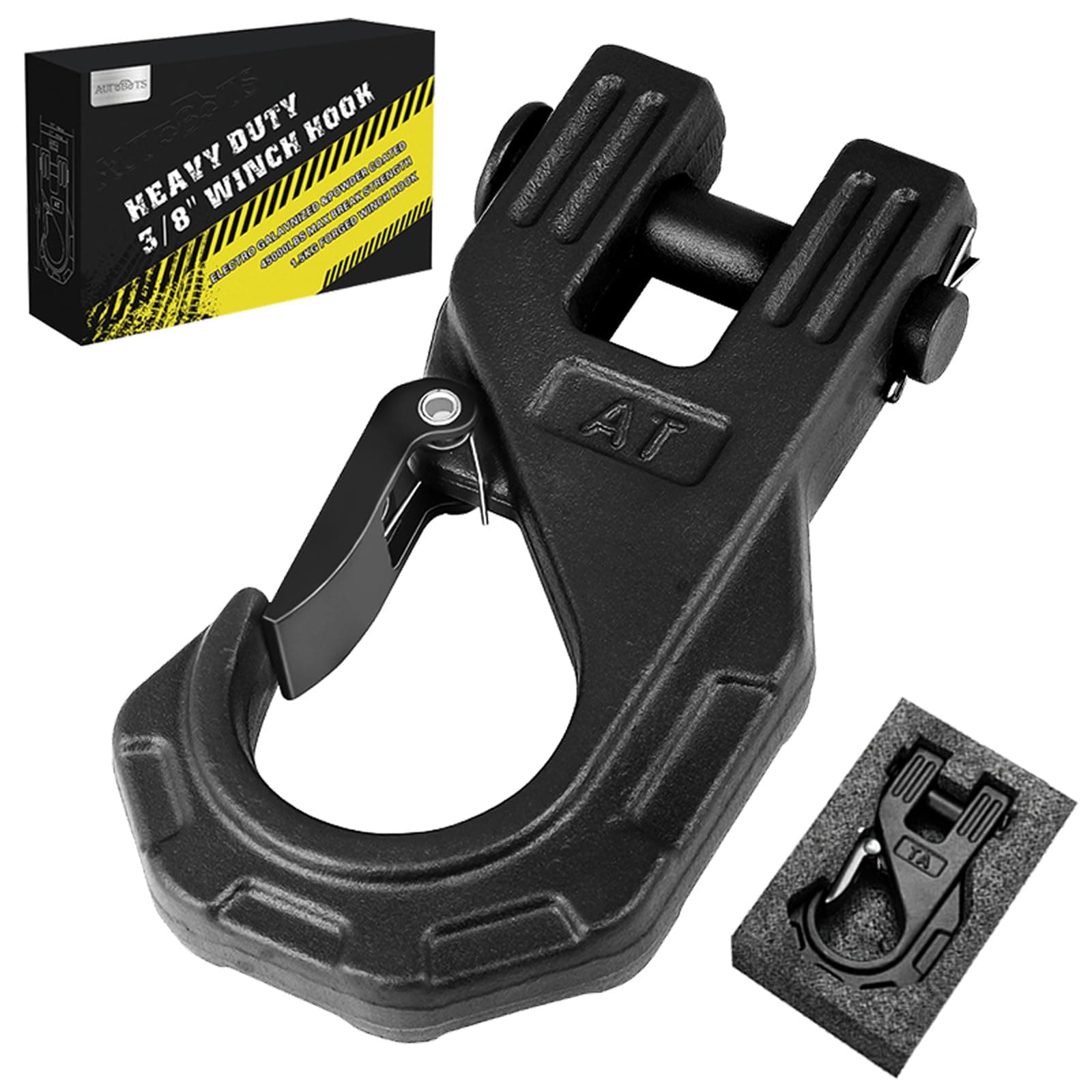 AUTOBOTS 3/8" Winch Hook Heavy Duty, Max 20 Ton (45,000 Lbs), Forged Steel ATV Winch Hook with Safety Latch, Winch Tow Clevis Slip Hook for Synthetic Rope Winch Cable ATV UTV, Black