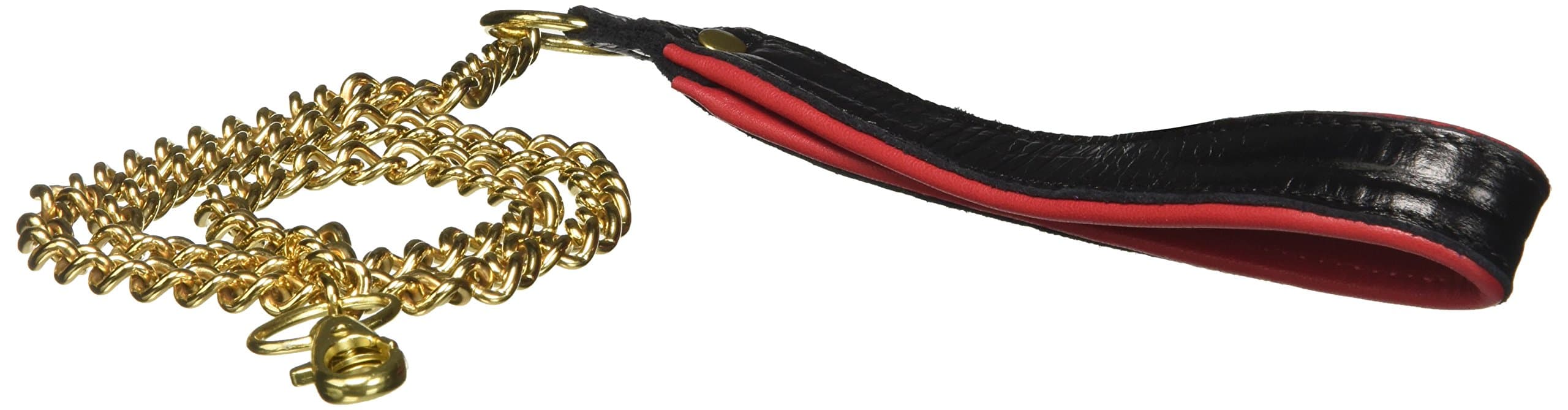 Slap Leather Chain Slave Lead with Red Crocodile Print Leather Handle