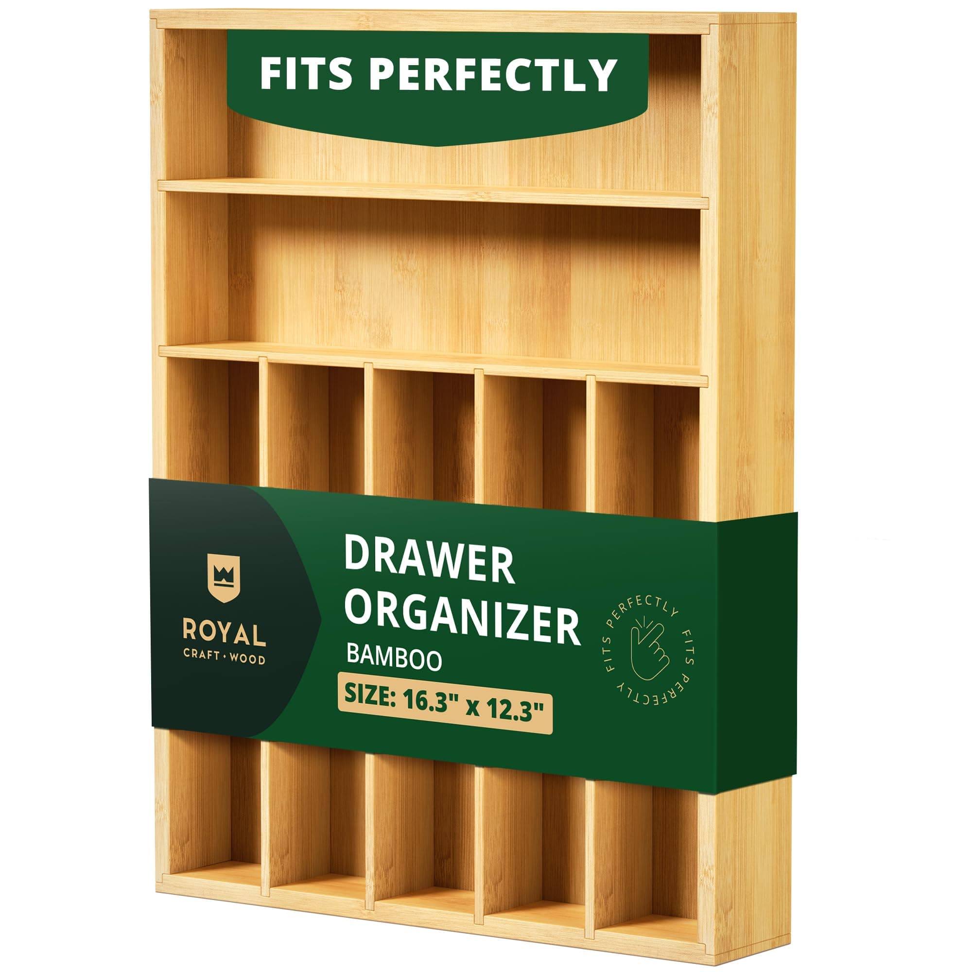 ROYAL CRAFT WOOD Luxury Bamboo Utensil Rack and Silverware Organizer, Kitchen Drawer Organizer - Utensil Holder and Cutlery Tray with Grooved Drawer Dividers for Flatware 7 Slot, Natural