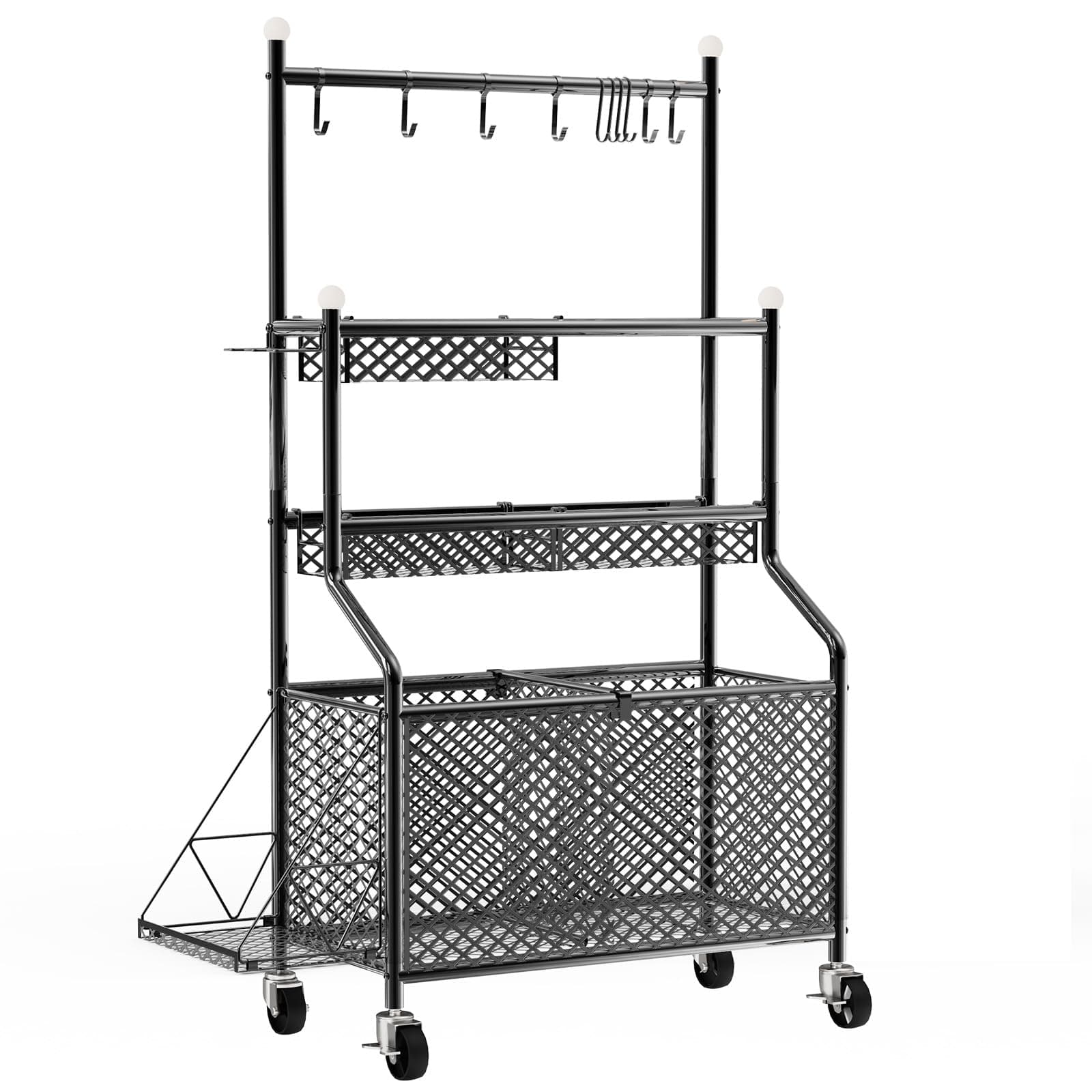 APEXUP Garage Sports Equipment Organizer, 4-Layer Large Capacity Steel Ball Storage Rack with Wheels, Garage Ball Storage for Indoor Outdoor