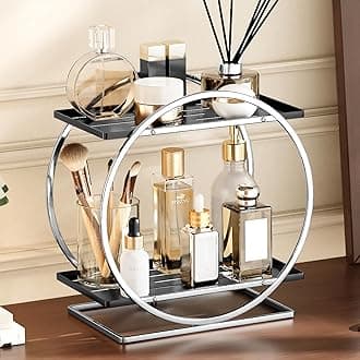 2-Tier Bathroom Organizer Countertop, Silver Black Perfume Organizer for Dresser, Multi-Purpose Makeup Organizer, Large Cosmetic Skincare Organizers, Exquisite Vanity Storage, Ideal for Gift