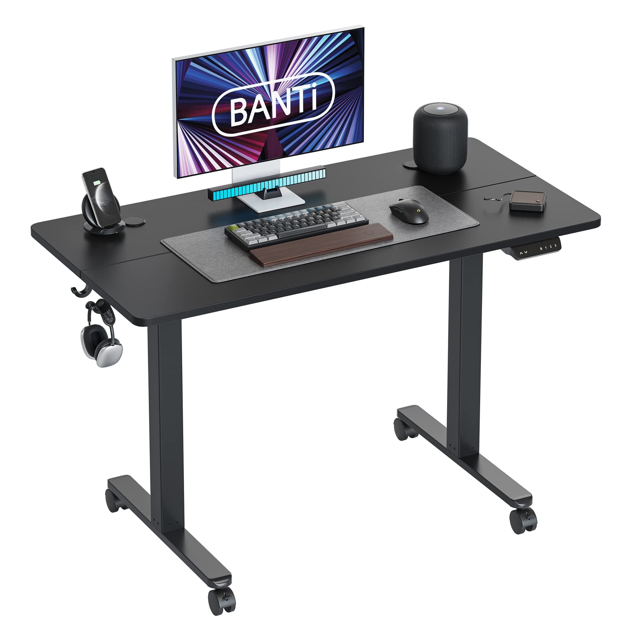 BANTI Height Adjustable Electric Standing Desk, 48 x 24 Inches Sit Stand up Desk, Memory Computer Home Office Desk, Black (B-DJ-48BK)