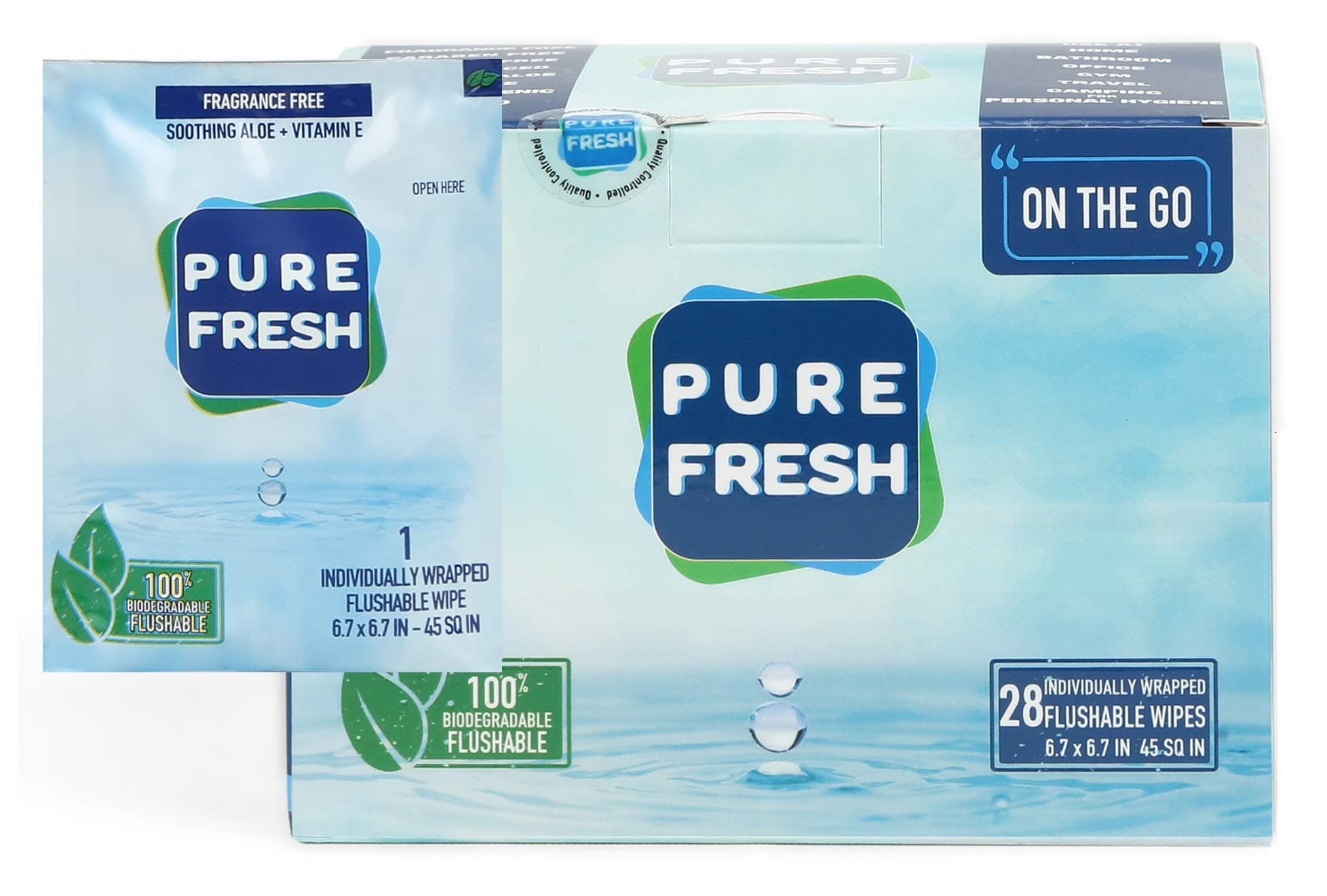 PureFresh Wet Wipes: Flushable, Individually Wrapped for Travel, 28 Singles