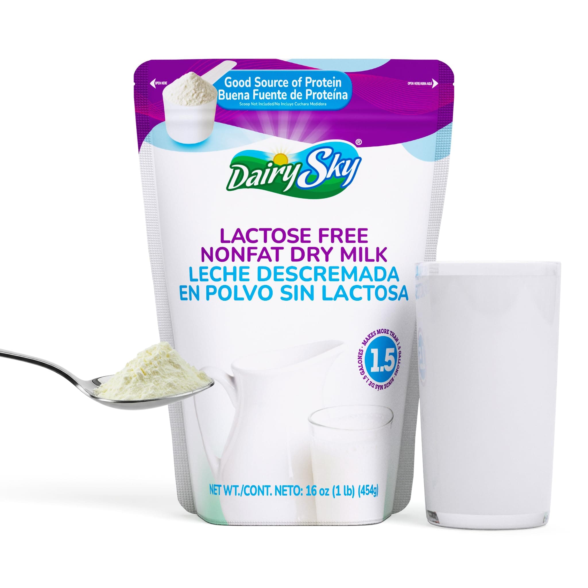 Lactose Free Milk Powder 16 Oz - Non GMO Fat Free Powdered Milk for Baking & Coffee, Kosher with Protein & Calcium, Great Substitute for Liquid Milk, RBST Hormone - Free - 1 Pack