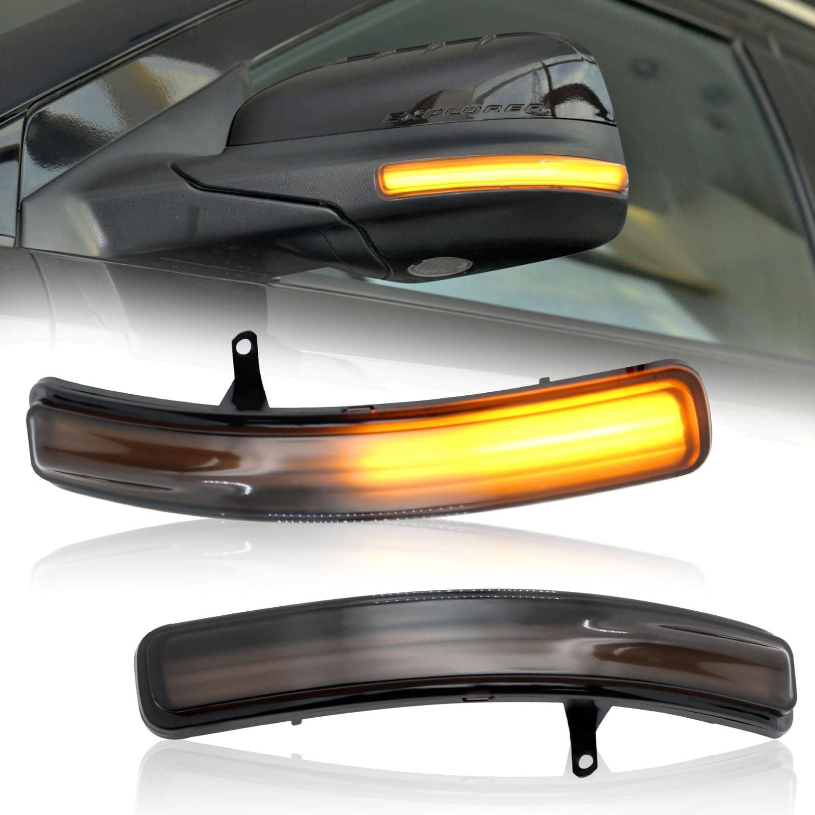 [2pcs] Side Mirror Turn Signal Lights for Ford Explorer 2011-2019 Replacement# BB5Z-13B375-A, BB5Z13B375A Sequential Dynamic Mirror Turn Signal Lights Assemely-Smoked Lens