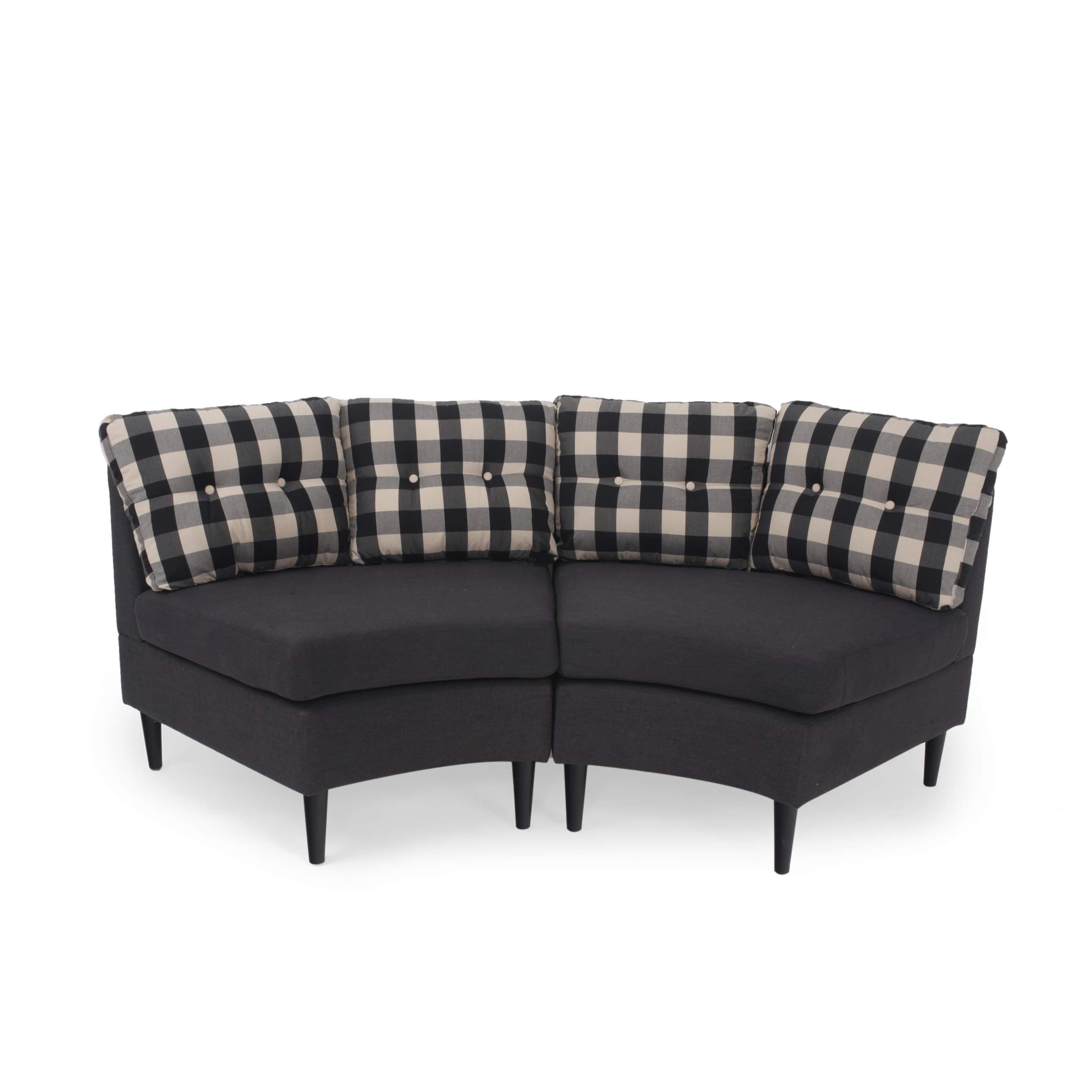 Christopher Knight Home Julian Nora Contemporary Fabric Modular 2 Seater Sectional, Black Checkerboard with Dark Charcoal Base, Matte