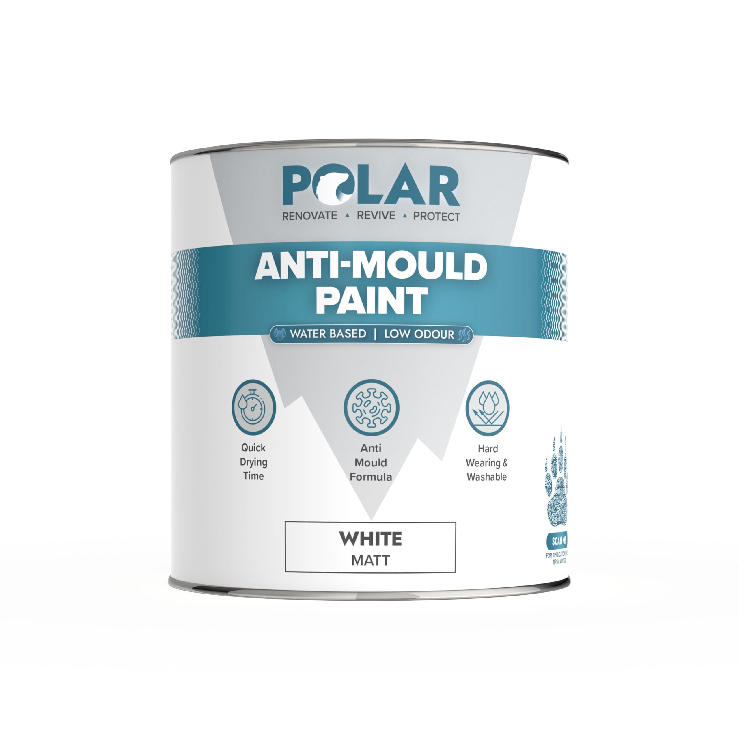 Polar Specialist Coatings Anti Mould Paint - Brilliant White Matt Finish - 500ml - Prevent & Control Mould On Internal Walls & Ceilings - Easy To Apply
