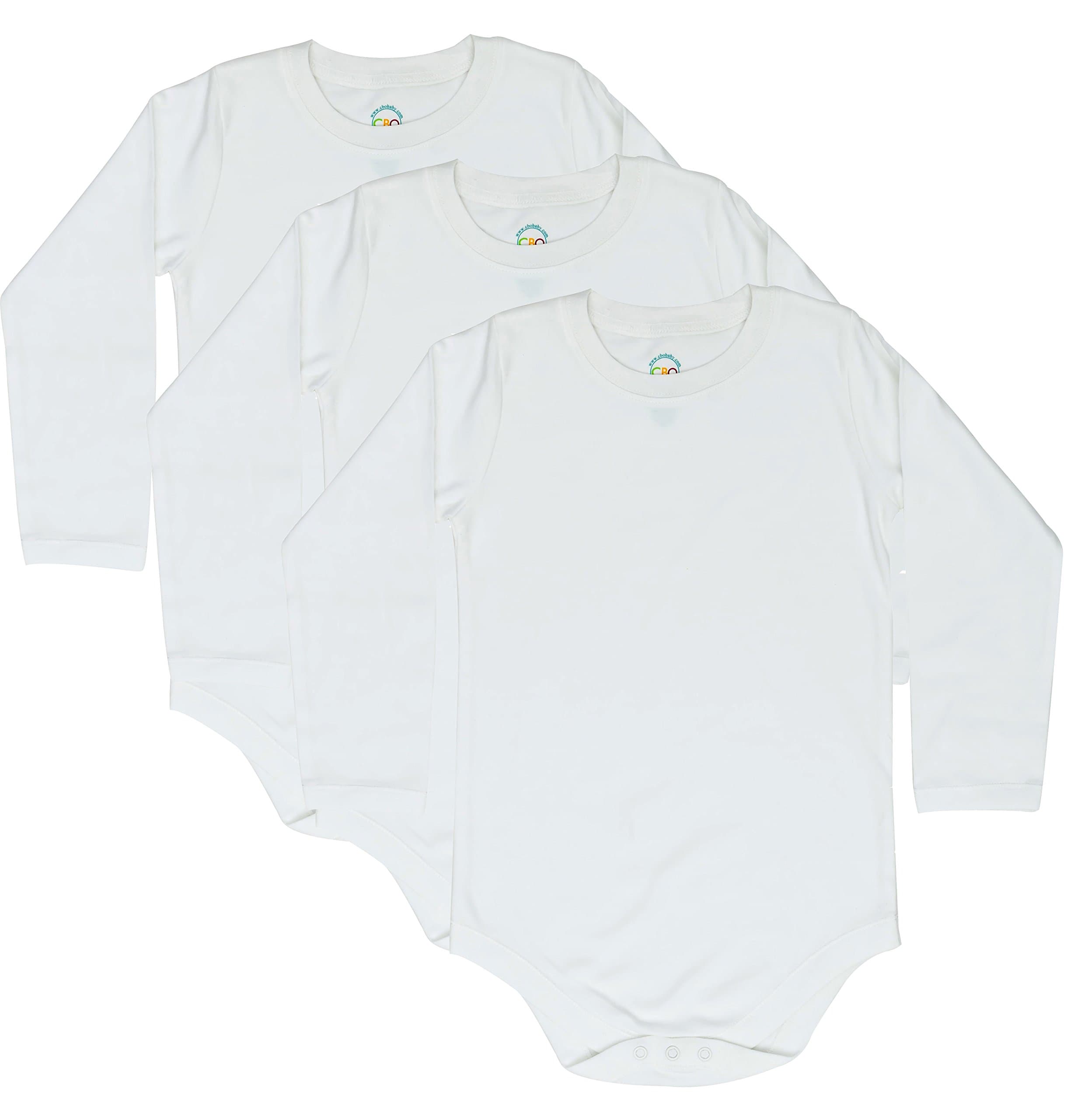 CBObaby4T 5T 6T Toddler Bodysuit Long Sleeve Round Crew Neck 3-Pack (6T) White