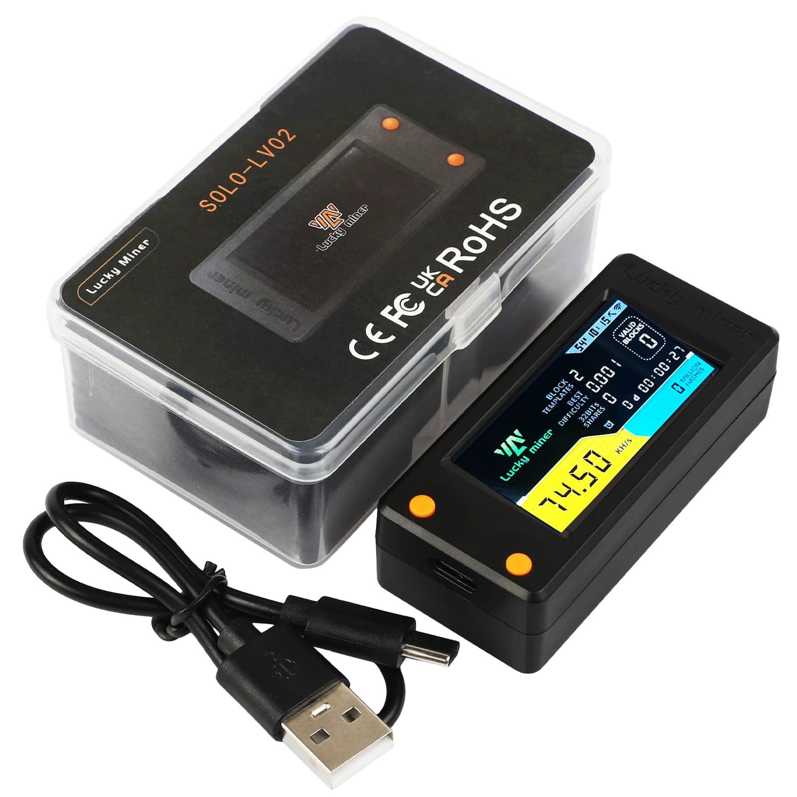 Bitcoins Miner 78KH/S Lucky Miner LV02 Solo Miner with 1.9 inch Full-Color LC...