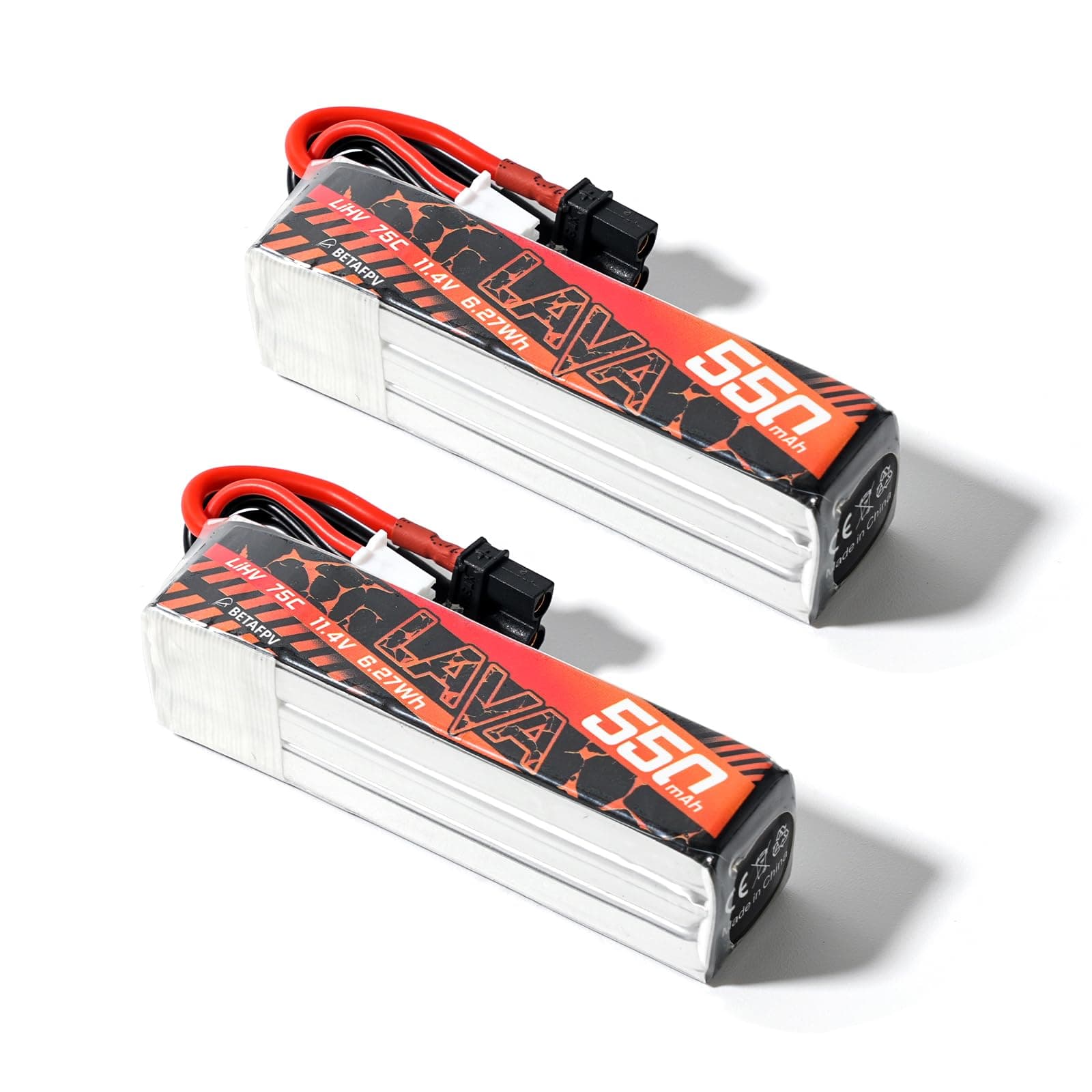 2pcs LAVA 550mAh 3S 11.4V LiHV 75C FPV Lipo Battery with XT30 Connector, Rechargeable Lipo Battery for 3S FPV Racing Whoop Drone Quadcopters Like Pavo20 3S Brushless Drone, Pavo Pico Frame