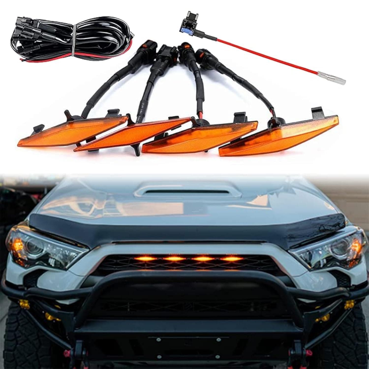 LED Grill Lights for 2014-2019 Toyota 4Runner TRD Pro Grille, Including SR5, TRD Off-Road, Limited, TRO Pro Models Raptor Style LED Light (Amber Light with Amber housing)