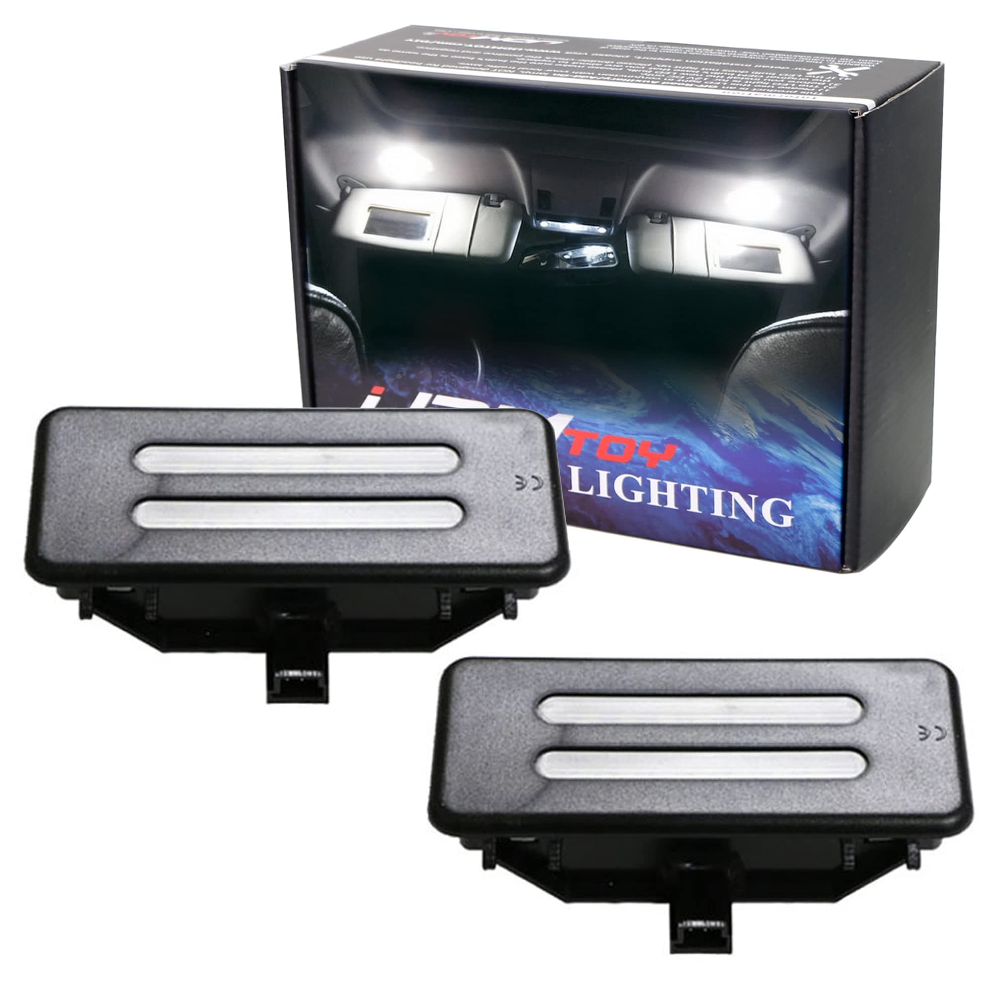 iJDMTOY Black Finish OEM-Fit 3W Full LED Sun Visor Vanity Mirror Lights Compatible With BMW E90/E92 3 Series, E60 5 Series, E84 X1, F25 X3, E70 X5, E71 X6