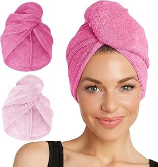 2-Pack Microfiber Hair Towel for Beauty, Travel, Gifting - Hair Wrap Turban for Straight, Wavy & Curly Hair - Premium Personal Care - Dark Pink & Light Pink