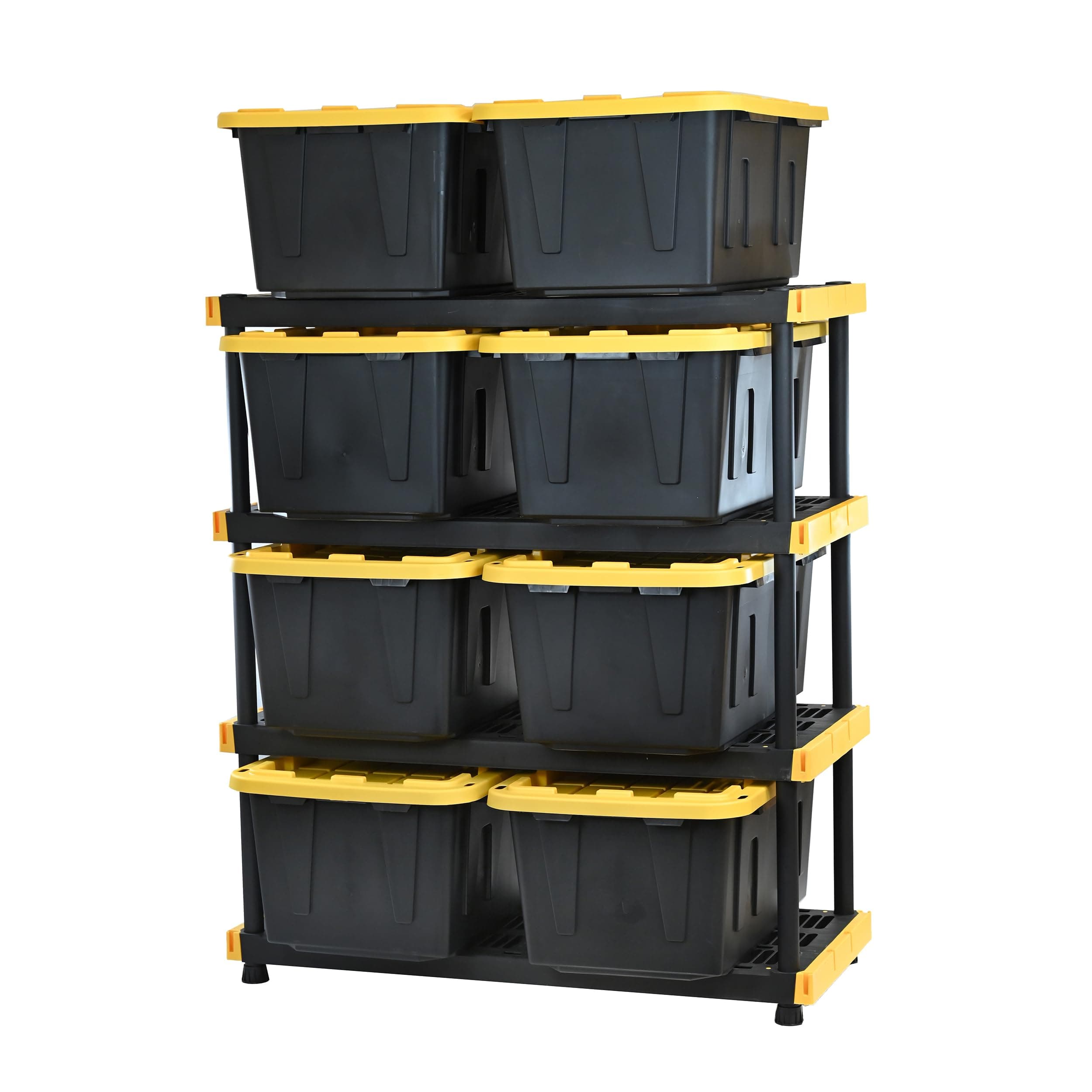 CX Black & Yellow, Shelving Unit and Heavy Duty Storage Containers, Extremely Durable (Shelf + 27 Gallon Container (4-Pack))