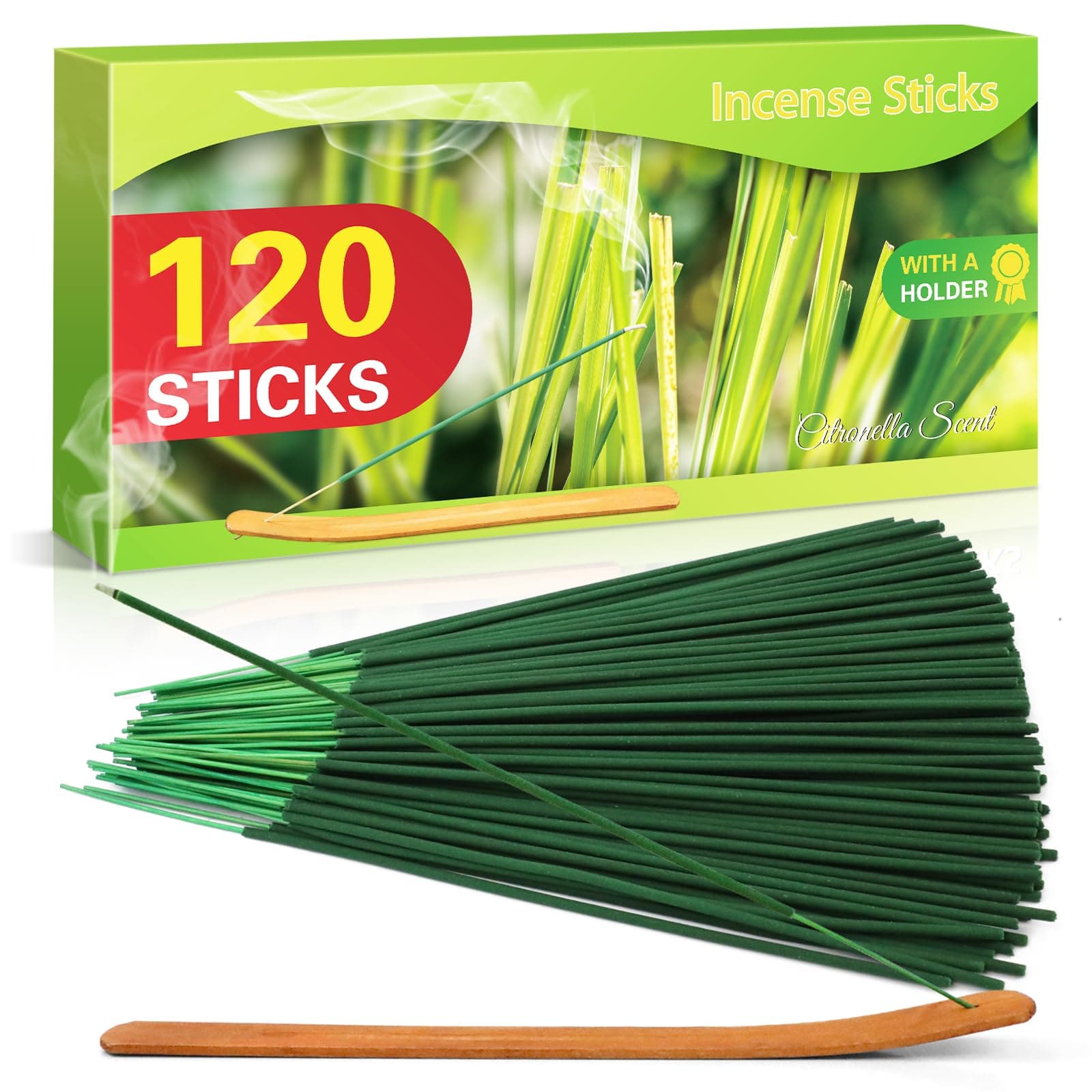 SCENTORINI Citronella Incense Sticks, 120 PCS Lemongrass Incense Sticks for Home, Outdoor, Garden, Patio Camping, Pool Side, Porches, Courtyards, Farms