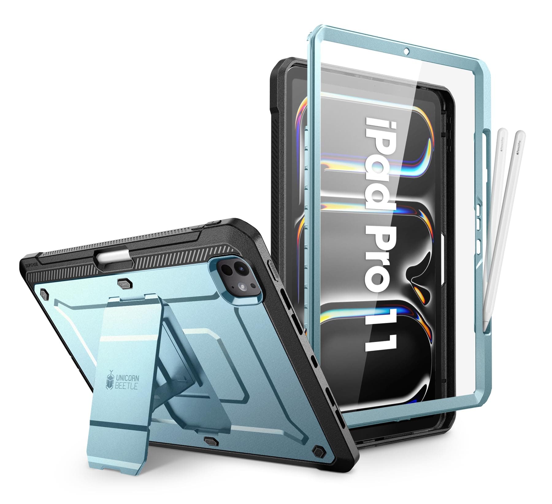 SUPCASE for iPad Pro 11 Inch Case M4 2024 5th Generation with Pencil Holder (Unicorn Beetle Pro), [Built-in Screen Protector & Stand] Full-Body Rugged Cover for iPad Pro 11 Inch M4 2024 5th Gen,Arctic