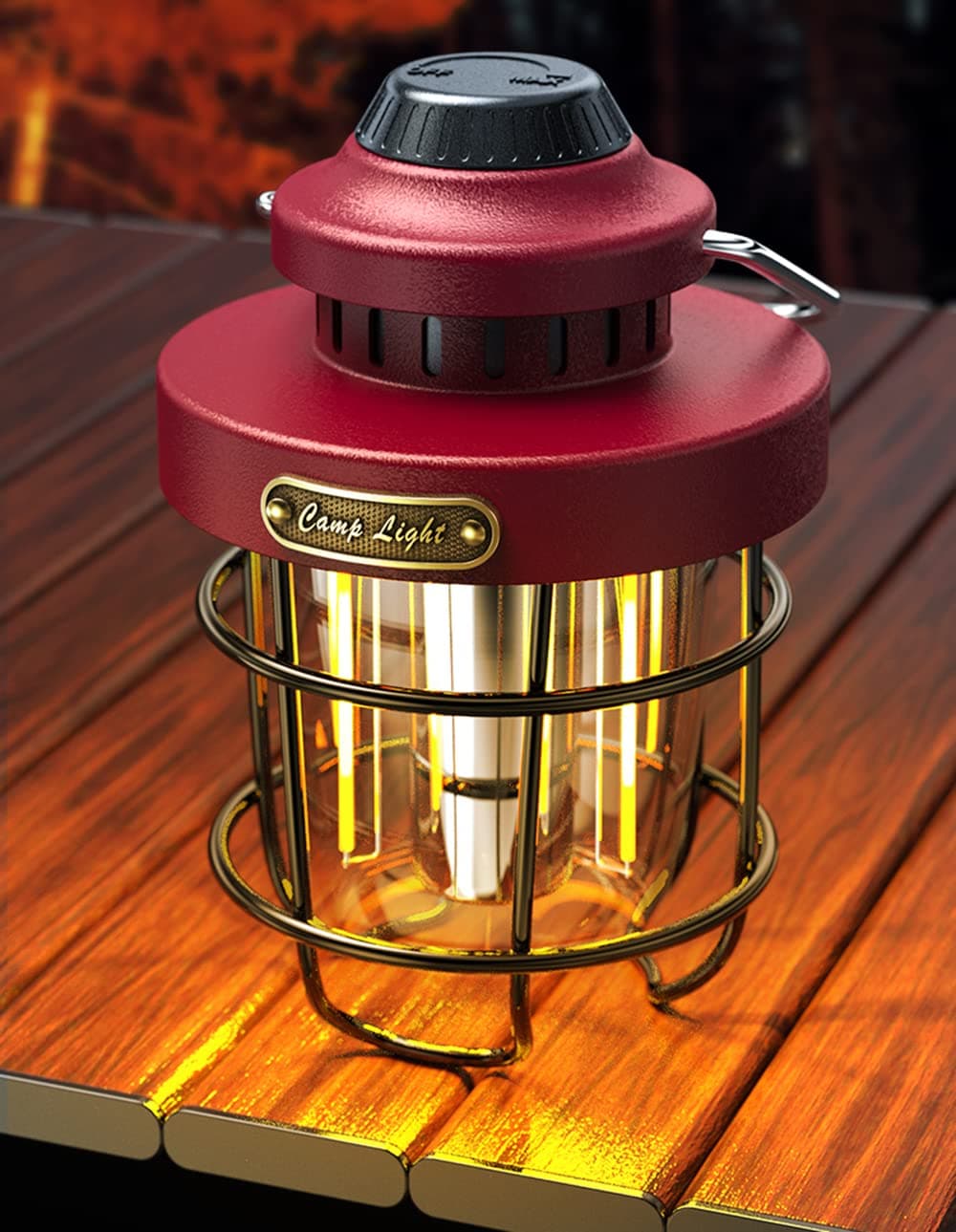 Blinggo Camping Lantern Rechargeable Outdoor Retro Camping Light Metal, Dimmable Warm White Dual Light Source, Waterproof, for Hiking Fishing Tent Night Lamp (red)