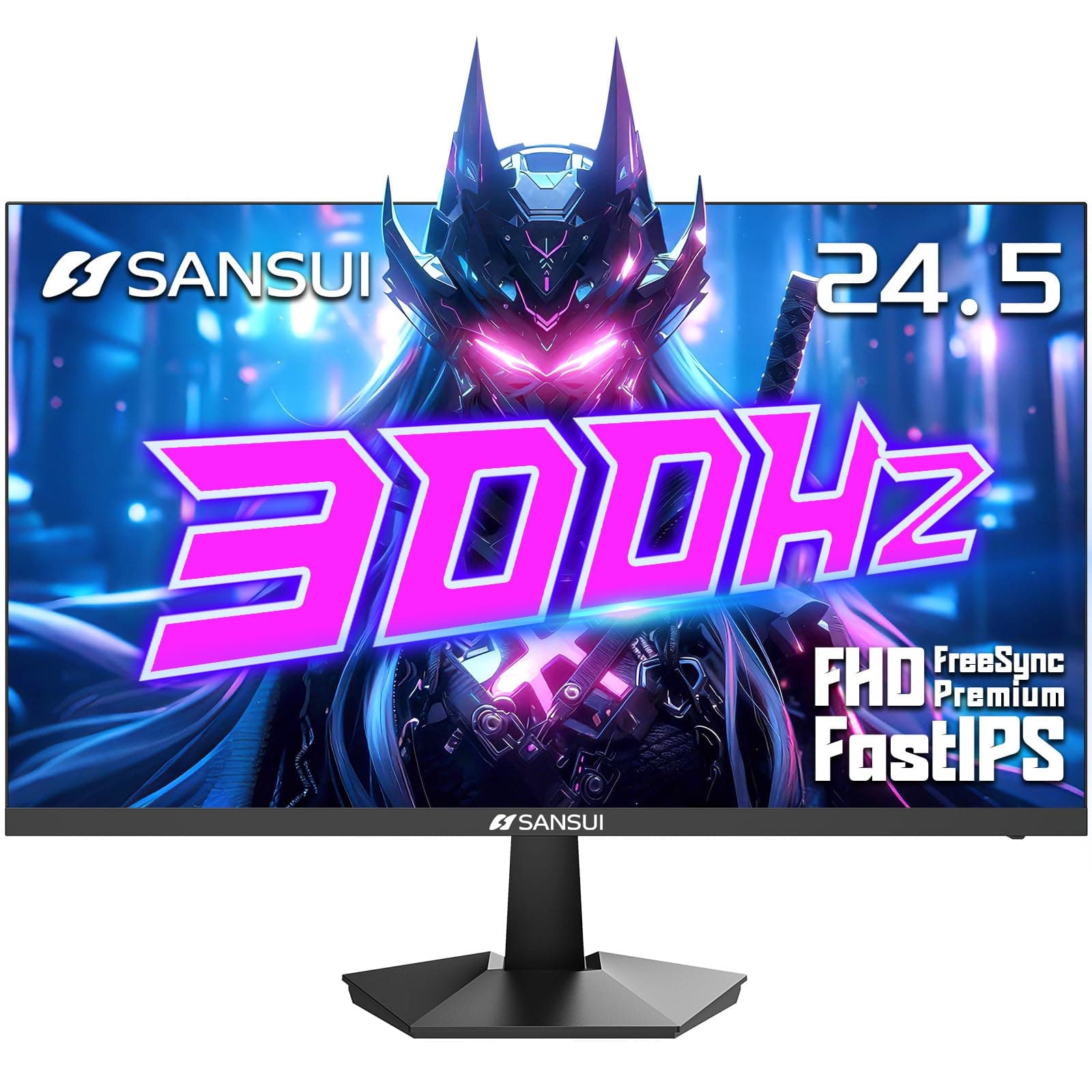 SANSUI - Gaming Monitor, 24.5", 300Hz 240Hz FHD 1080P 1ms FPS PC Monitor, HDR, FreeSync, DisplayPort x2 HDMI x2, Fast IPS, 120% sRGB, Audio Jack, VESA Support, Compatible