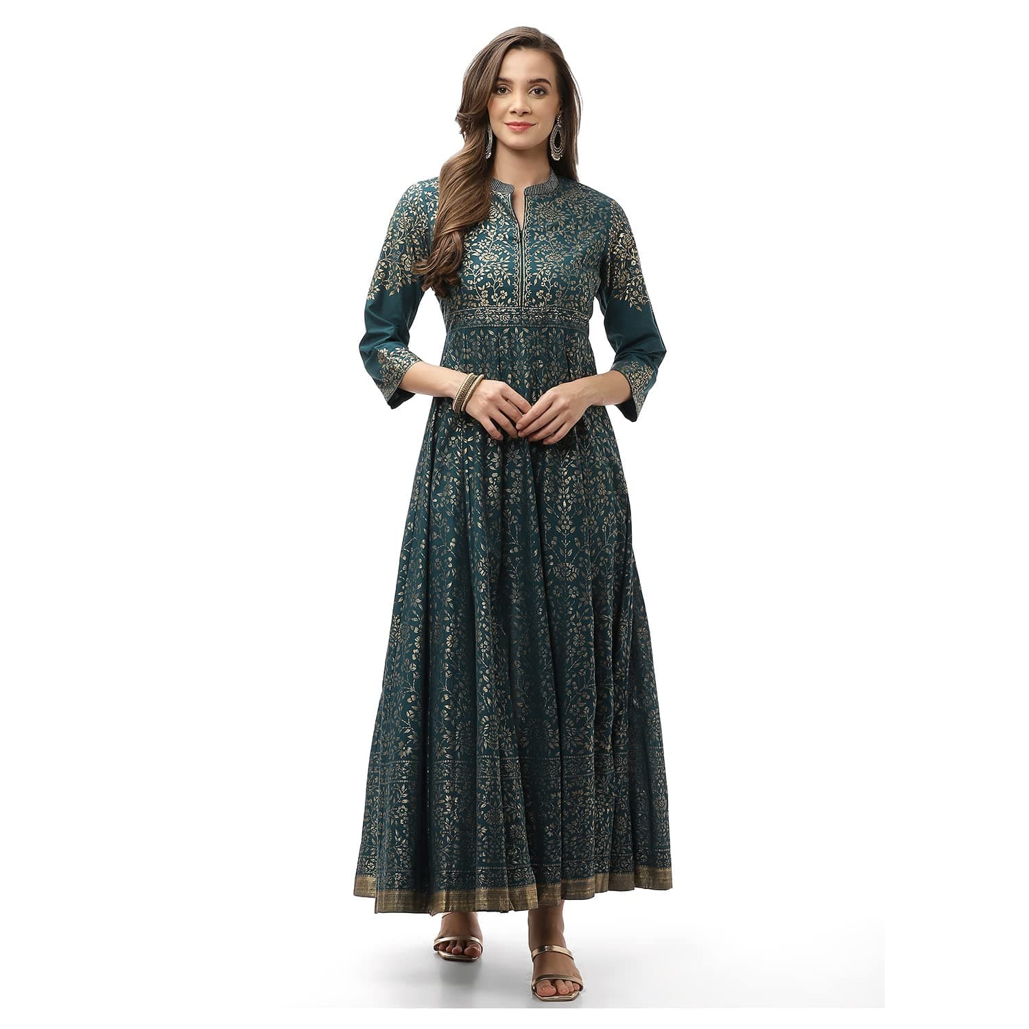 BIBASolid Cotton Flared Fit Womens Kurta