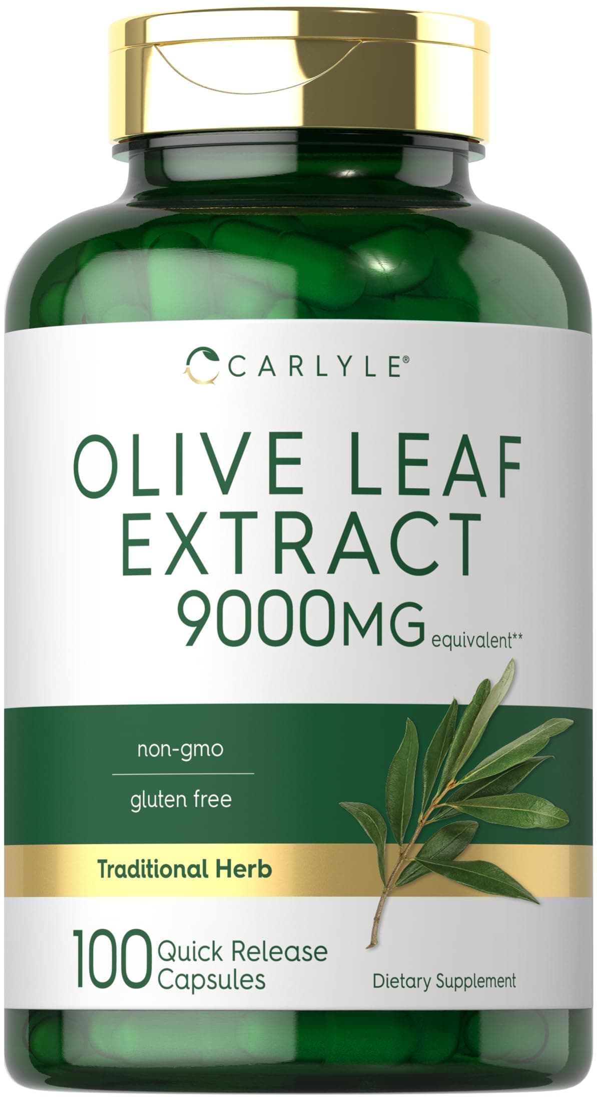 Carlyle Olive Leaf Extract Capsules | 9000mg | 100 Count | Non-GMO, Gluten Free | High Potency Supplement
