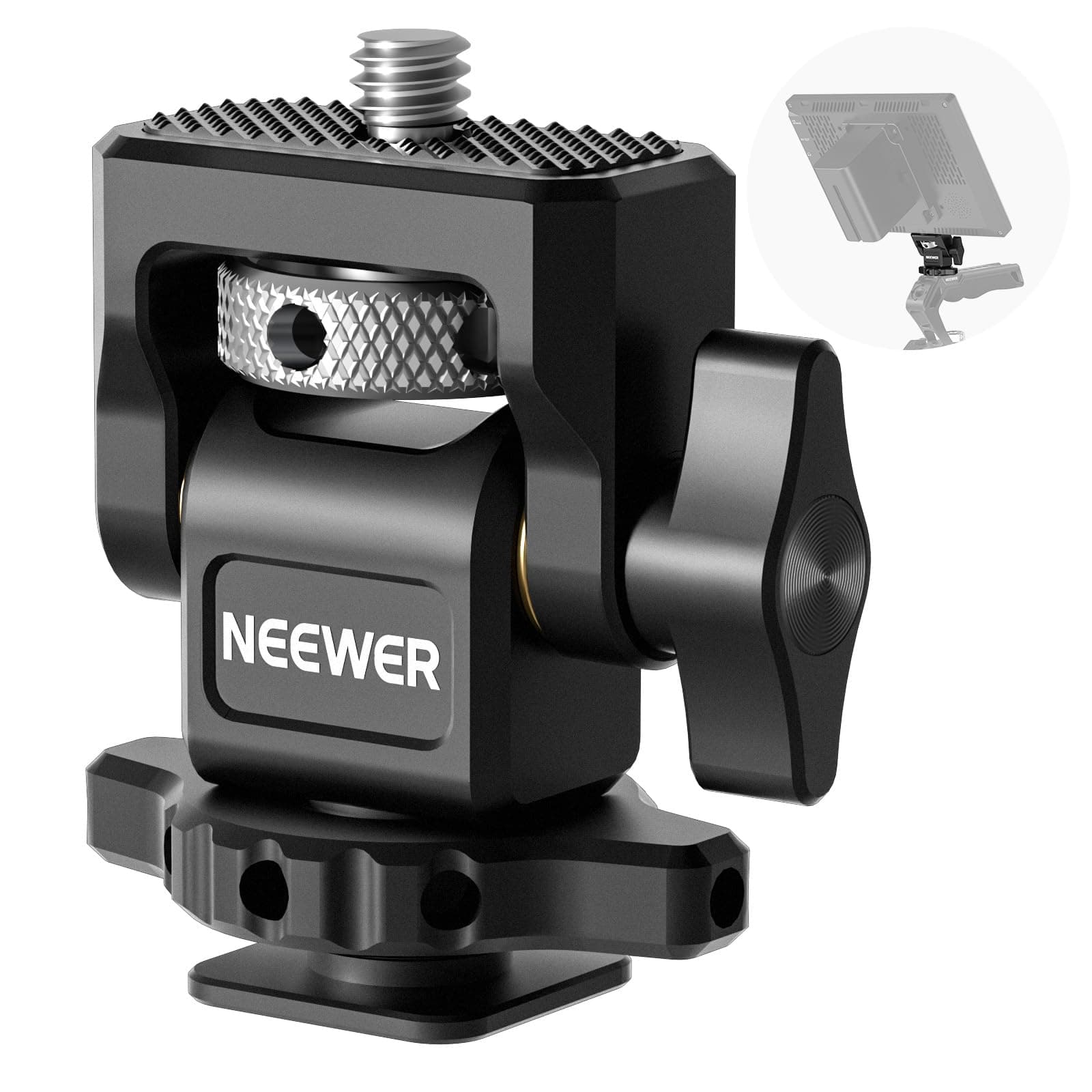 NEEWER Field Monitor Holder with Cold Shoe Mount, 1/4" Screw for 5" & 7" Monitor Compatible with Atomos Ninja V, 360° Swivel 180° Tilt Damping Adjustable, Compatible with SmallRig Cage Handle, MA002