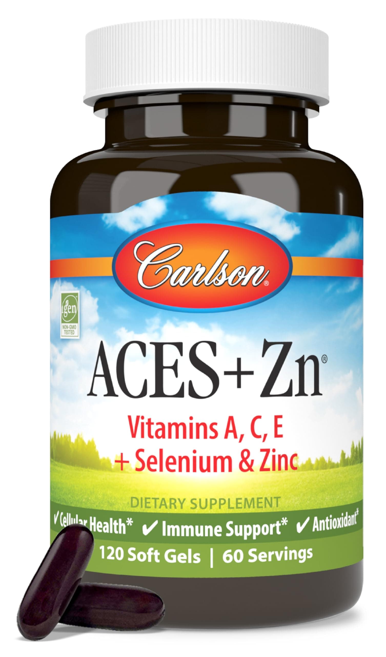 Carlson - ACES + Zn, Vitamins A, C, E + Selenium & Zinc, Cellular Health & Immune Support, Antioxidant, 120 Softgels