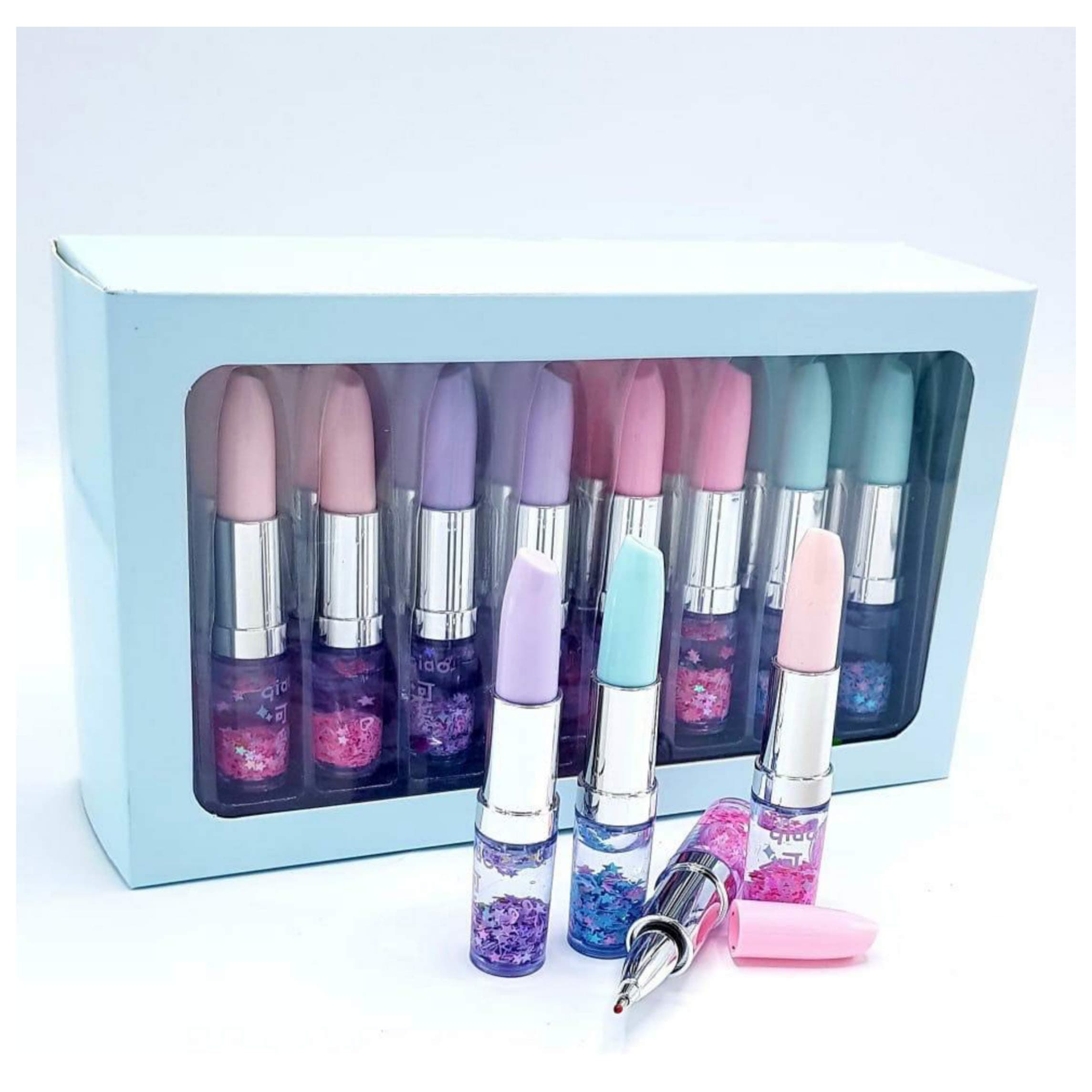 Prezzie Villa Lipstick Styling Liquid Writing Gel Pen With Star Glitter-Pack Of 2,Black