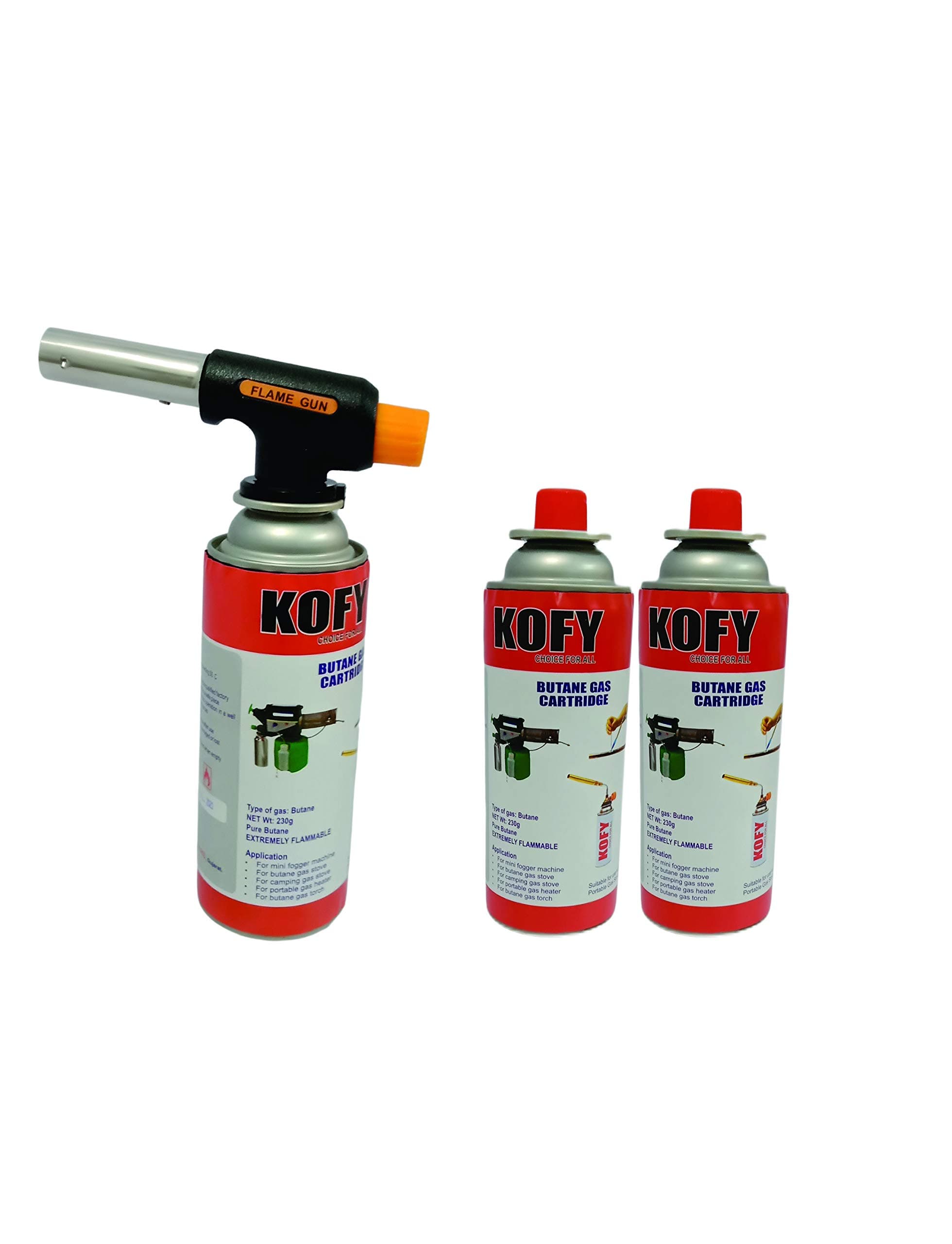 Kofy Butane Gas Can Single Nozzle With 1Pc Auto Torch Gun + 3 pc Butane Can 500ML Combo