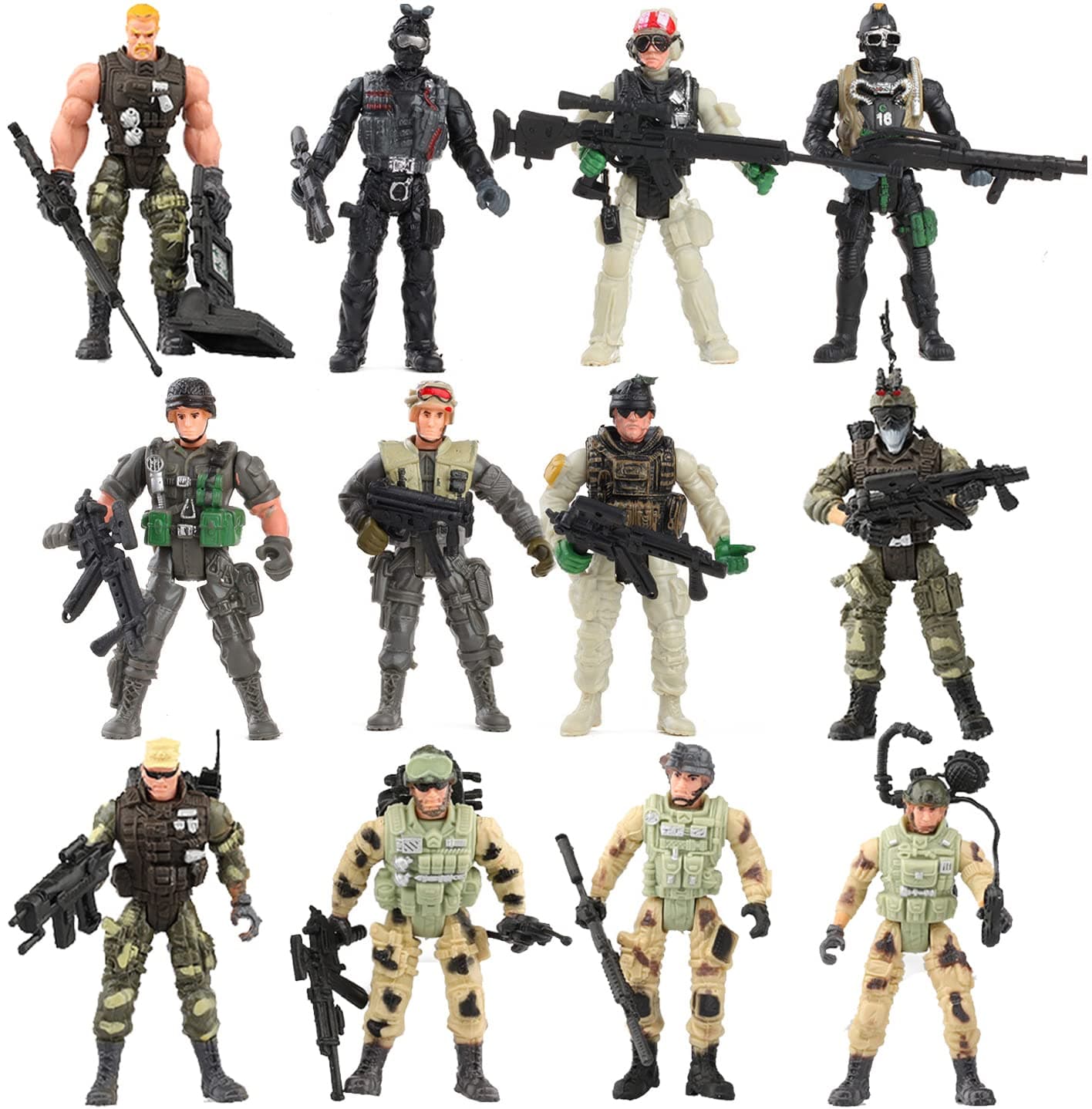 - 12 Pack: US Military Toy Soldiers Playset Army Men Action Figures with Realistic Weapons Gear Combat Accessories for Kids Pretend Battle Play