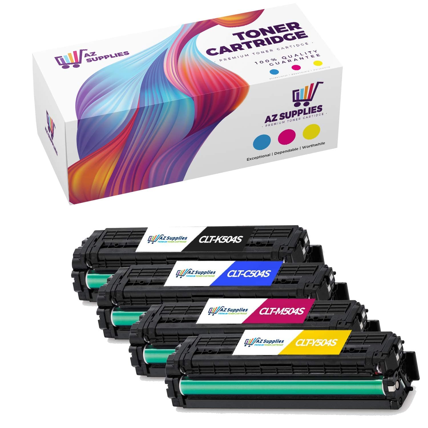 AZ Compatible Toner Cartridge Replacement for Samsung CLT-P504C CLT-K504S / CLT-C504S / CLT-M504S / CLT-Y504S use in CLP-415N CLP-415NW CLX-4195 CLX-4195FN (Black, Magenta, Yellow, Cyan, 4-Pack)