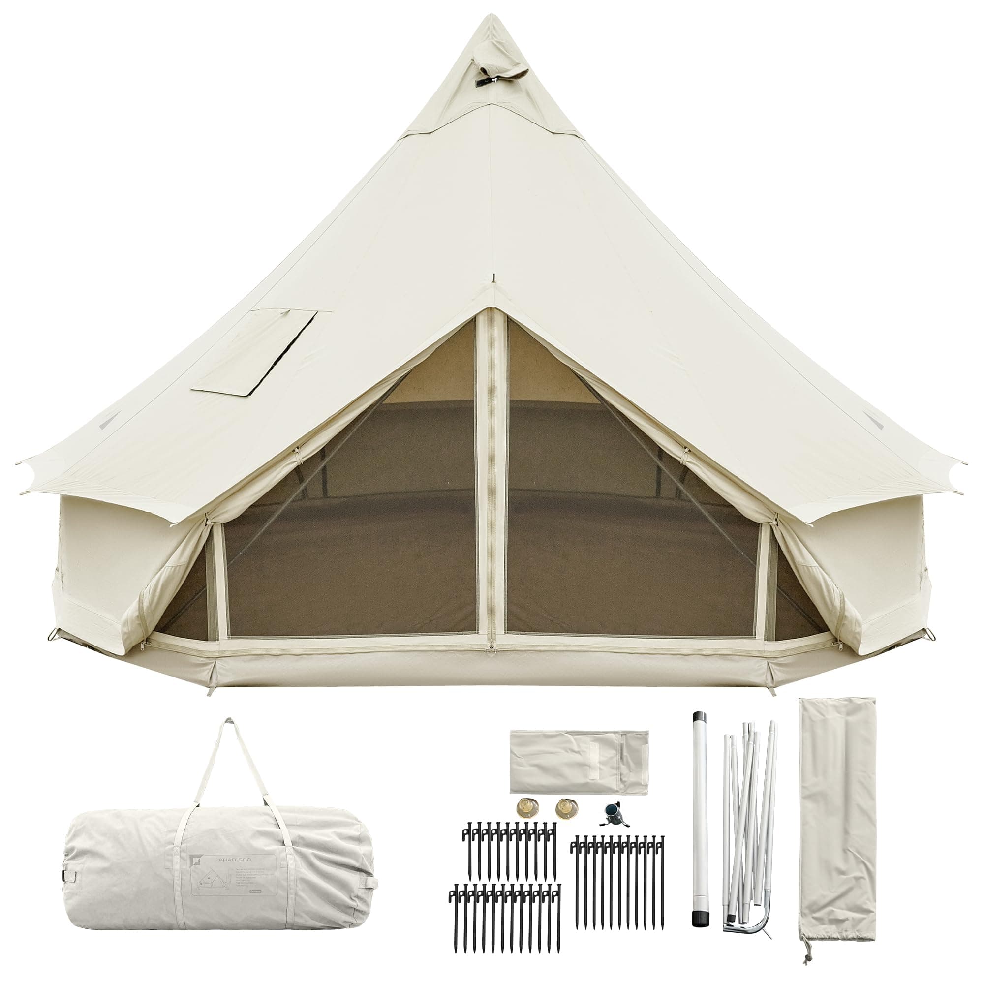 KingCamp Canvas Bell Yurt Tents, 4 Seasons Large Waterproof & Windproof Luxury Glamping Tent w/Stove Jack for Family Outdoor Camping, Hunting, Parties