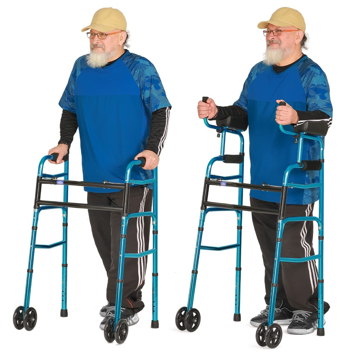 GreenChief 2 in 1 Senior Walker with Armrest, Folding Walker with 2 Front Wheels, Heavy Duty Forearm Support (500LBS)