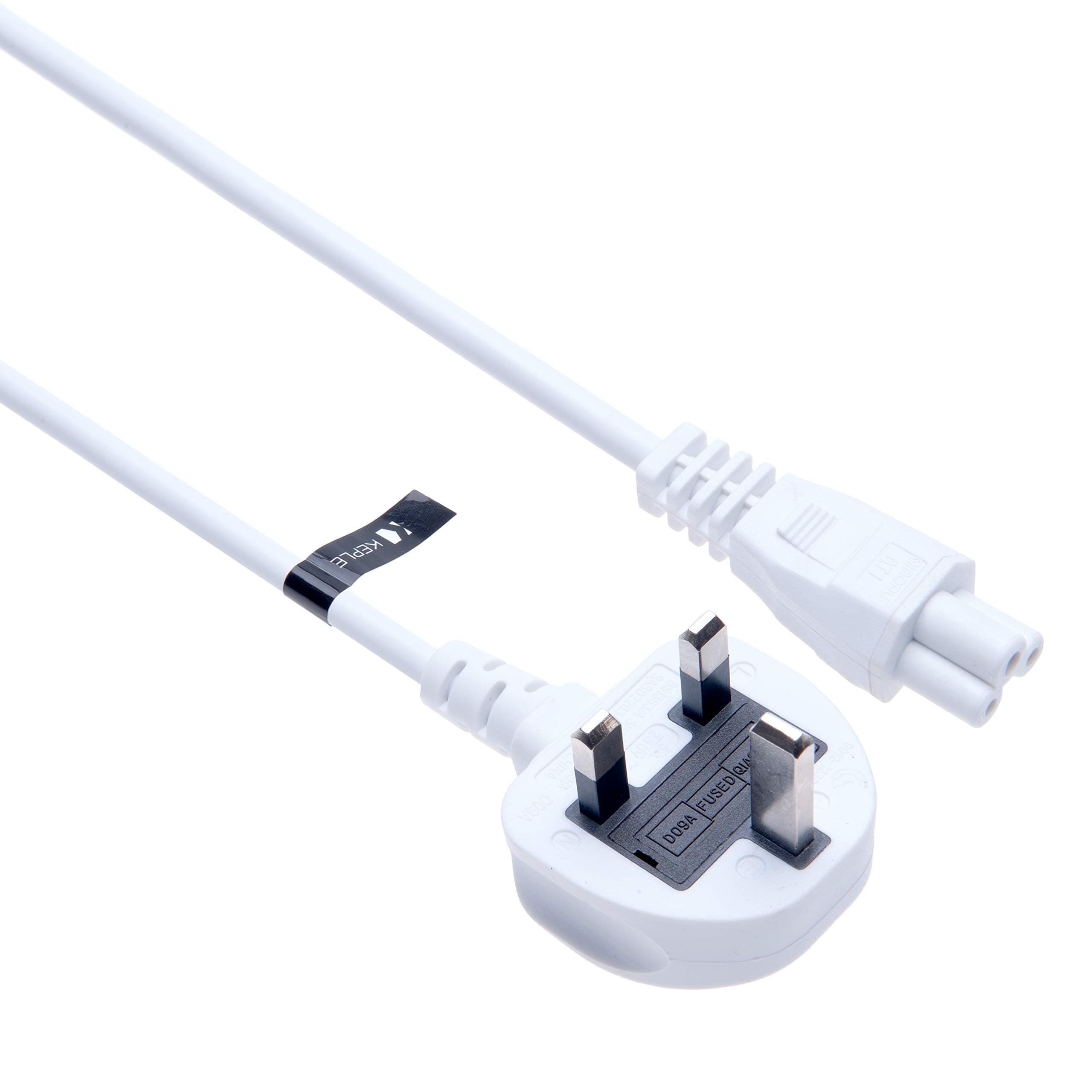 UK Mains Lead AC 3 Pin Wall Power Cord C5 Cloverleaf Compatible with Toshiba Sony Lenovo Dell Acer, Spectre x360 Elitebook Pavilion, Acer Aspire Chromebook, LG TV 47LN5710 47LB5800 47LA6200UA 2m White