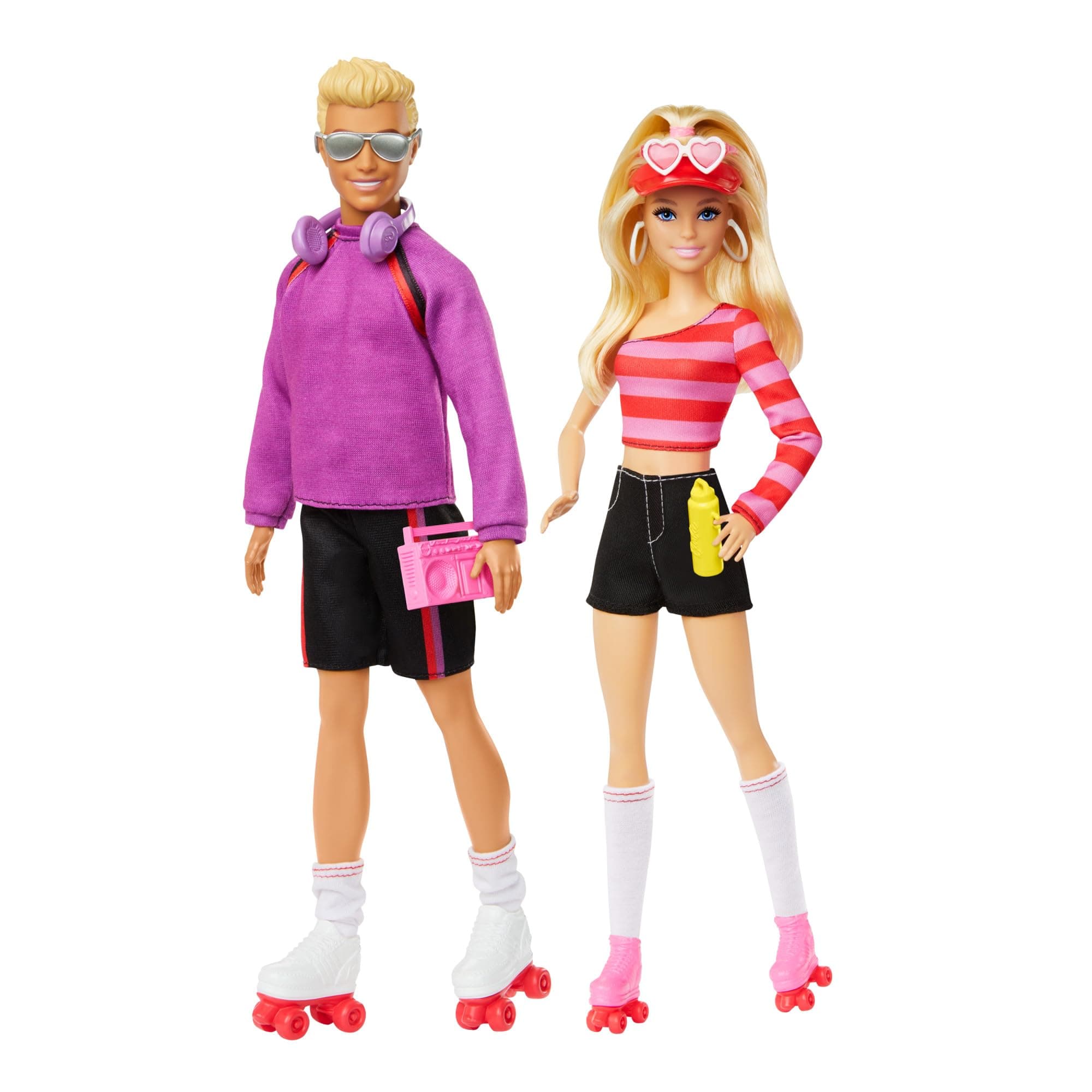 Barbie Fashionistas Set with 2 Fashion Dolls & 6 Accessories, Roller-Skating Barbie & Ken, 65th Anniversary Collectible, HXK90