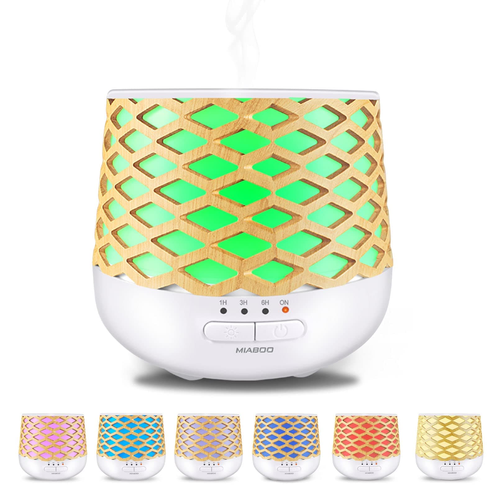 MIABOO Essential Oil Diffuser, Aromatherapy Diffuser for Essential Oils, 130ml Aroma Diffuser with Waterless Auto Shut-Off, Cool Mist Humidifier Ultrasonic Diffuser 7 Color Lights for Baby Bedroom