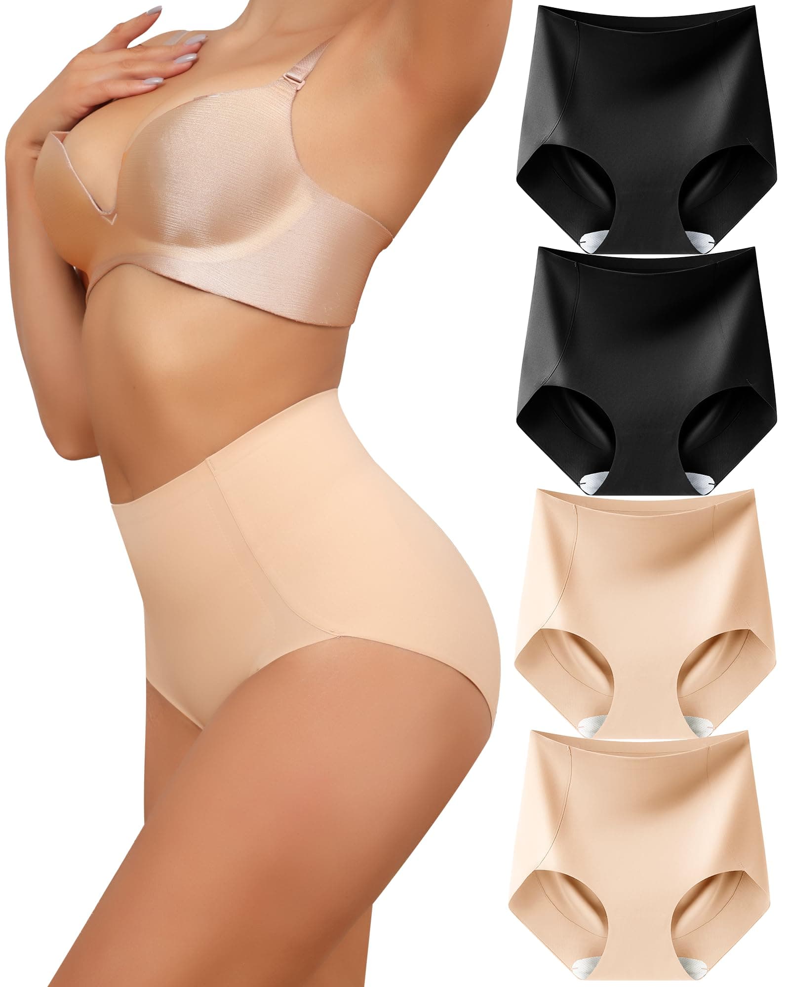 LEVAO Women Tummy Control Underwear, High Waisted Seamless Panties No Show Postpartum Briefs 4 Pack S-3XL
