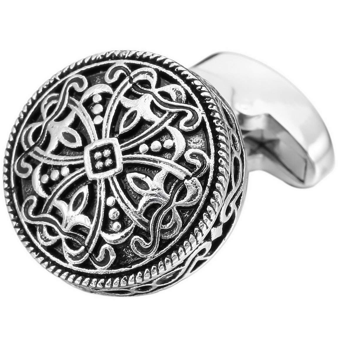INBLUE Men's 2 PCS Rhodium Plated Cufflinks Silver Tone Black Celtic Cross Shirt Wedding Business 1 Pair Set