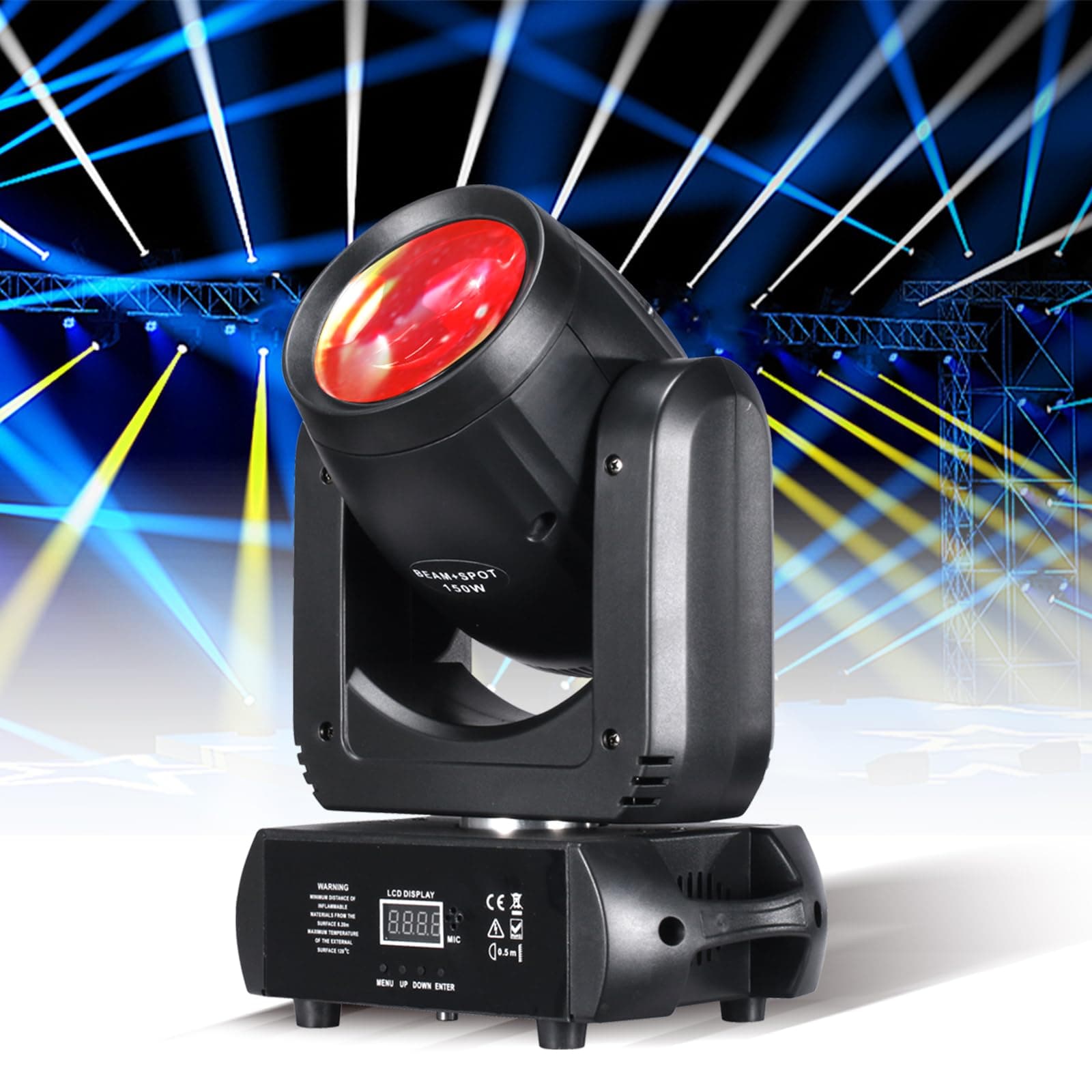 Moving Head Light 150W Stage Lights 8 Gobos 8 Colors 12 Channels Beam Spotlights 18-Face Prism DMX 512 with Sound-Activated for Party Event Wedding DJ Lighting (1)